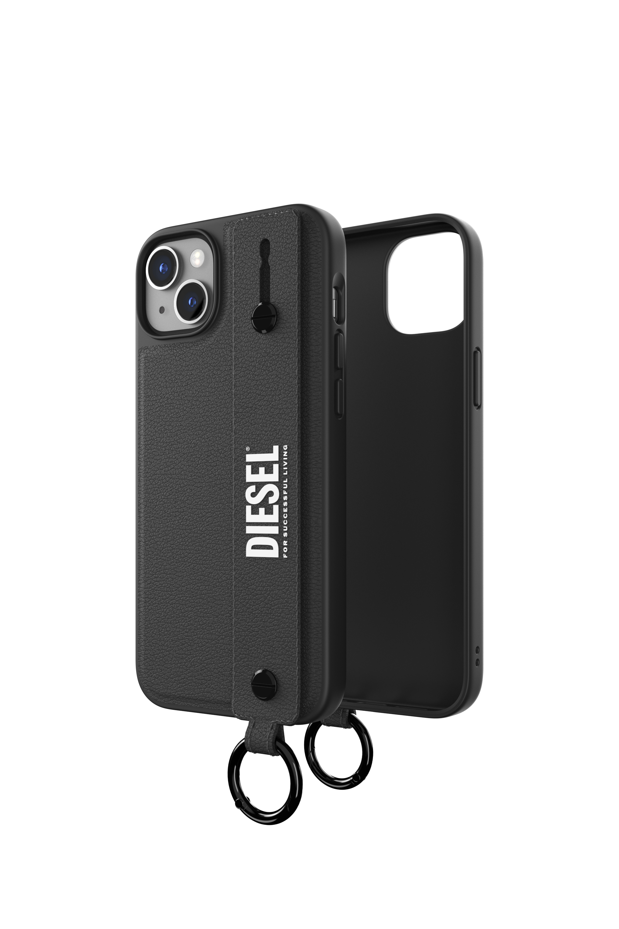 Diesel - 50285 MOULDED CASE, Unisex's Leather handstrap case for iPhone 14 Plus in Black - 1