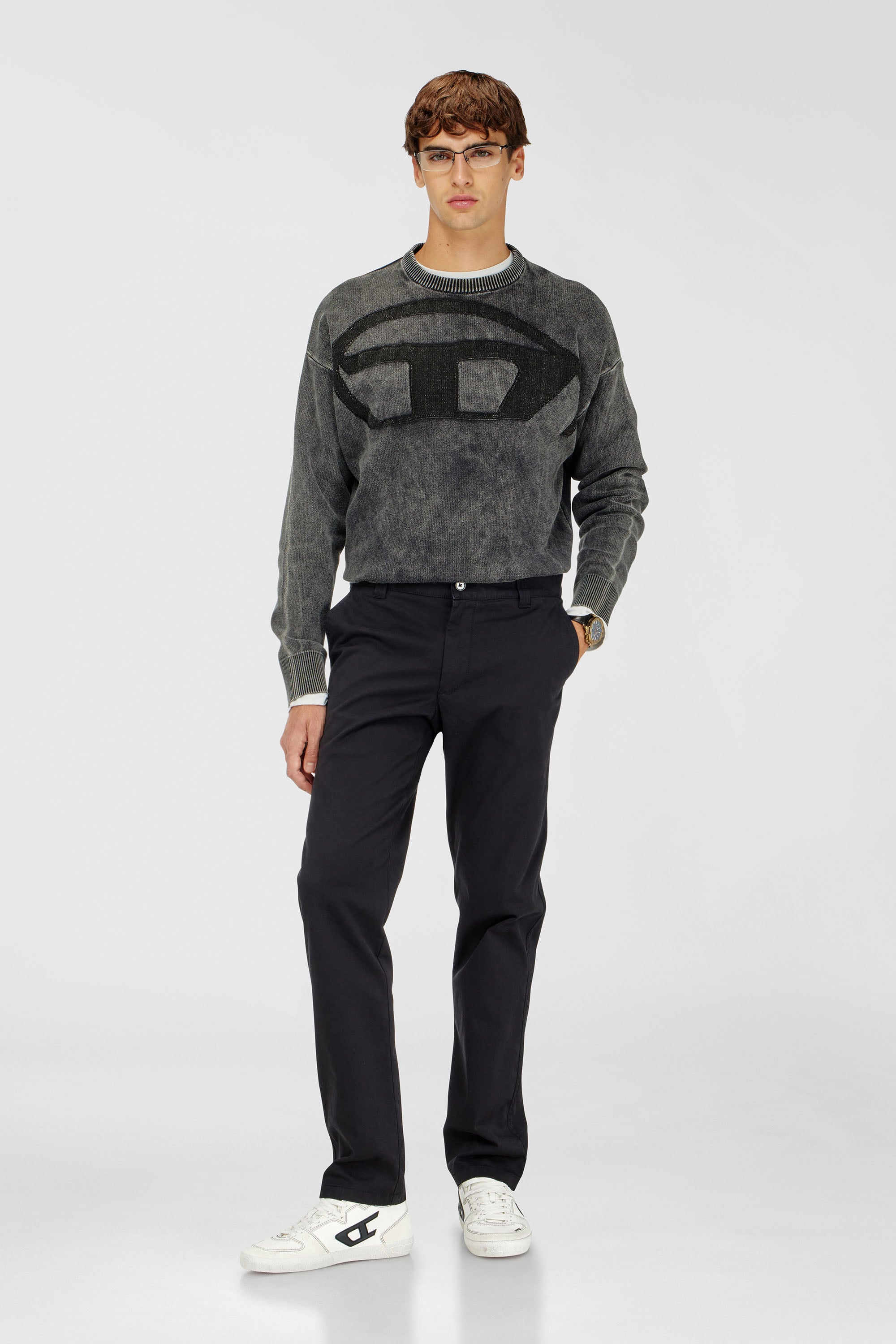 Diesel - K-UTTER, Man's Denim-effect jumper with Oval D logo in Black - 2