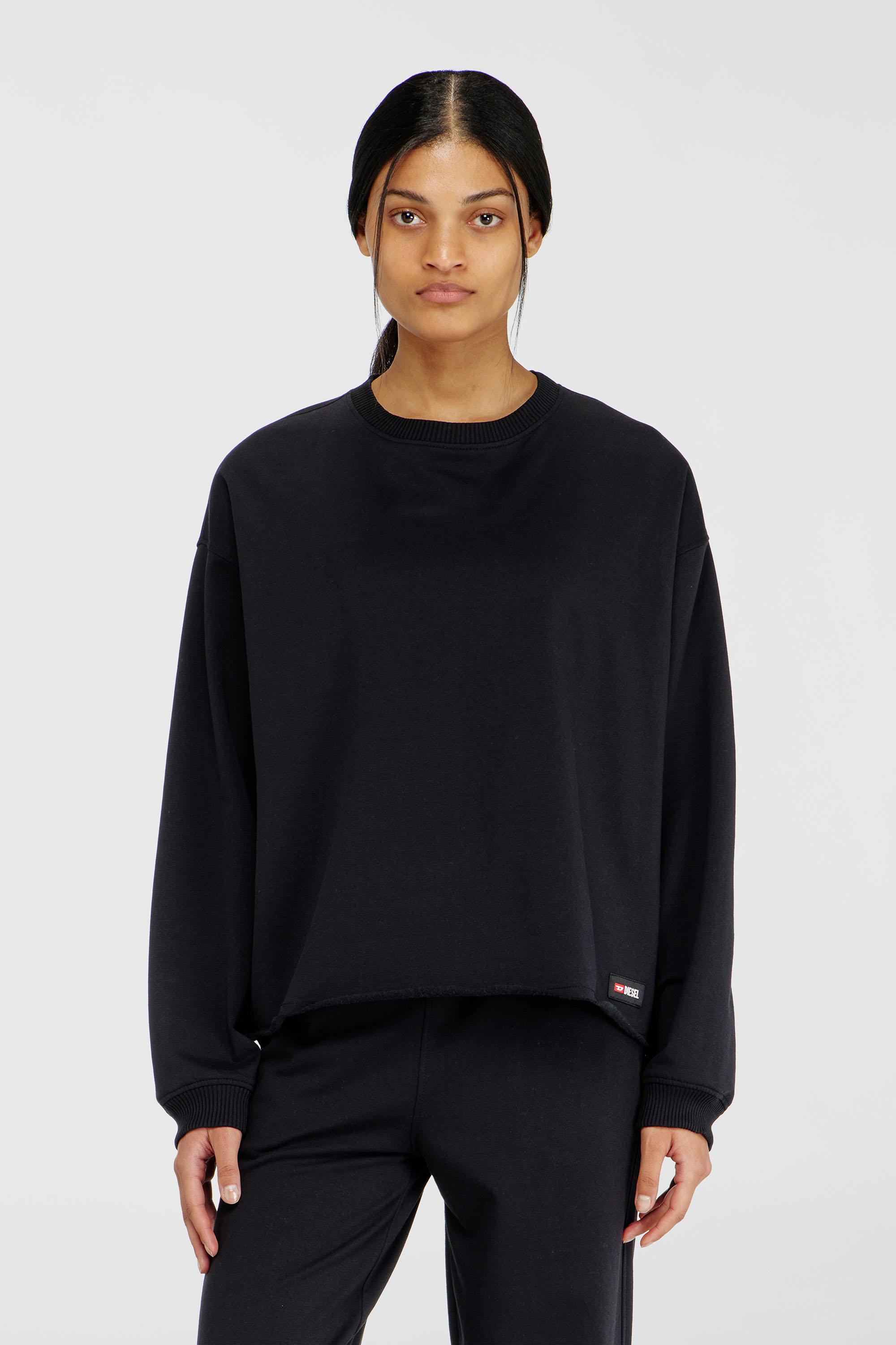 Diesel - PATRICIA-D-CORE, Woman's Peached sweatshirt with raw hem in Black - 3