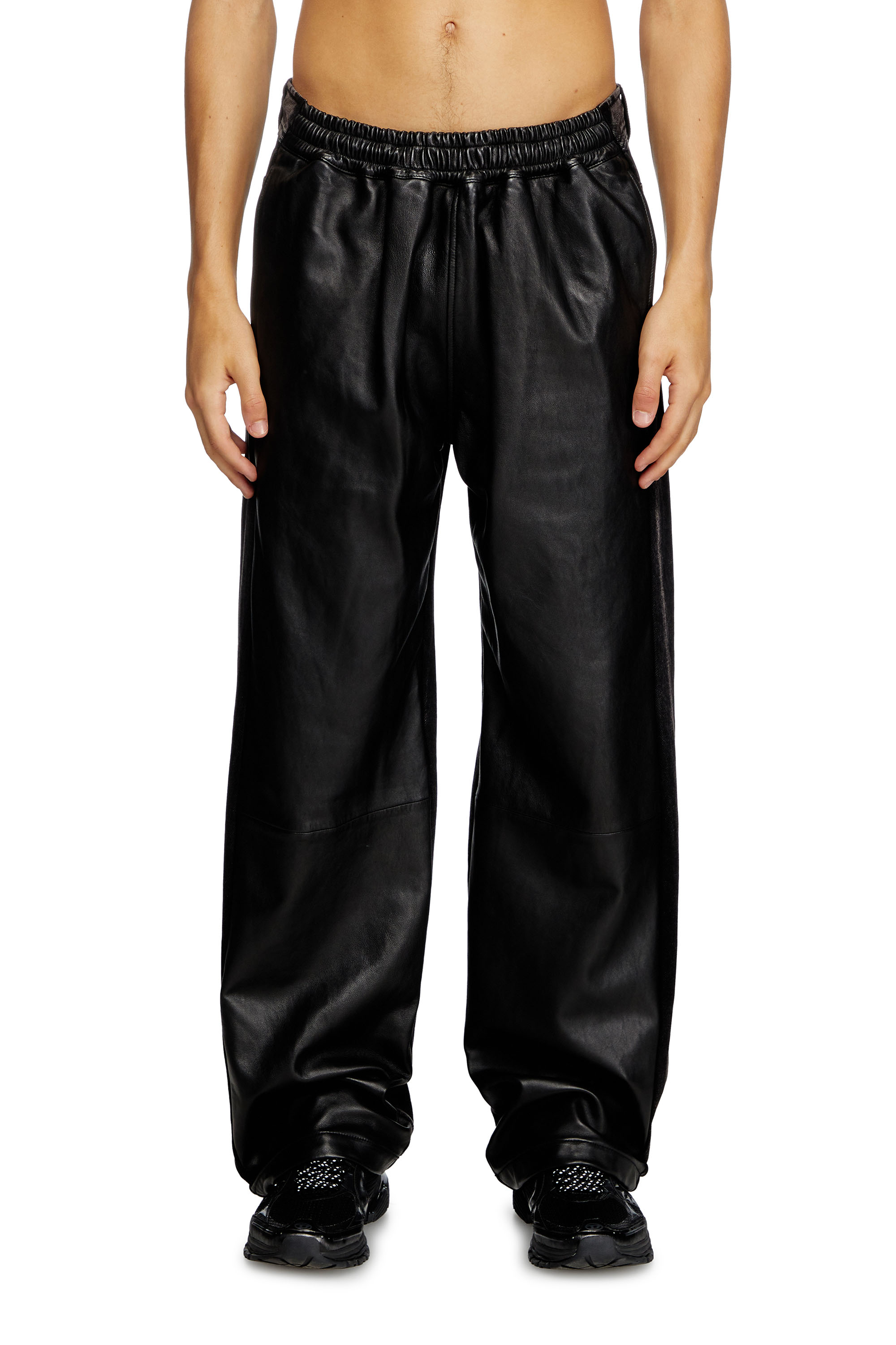 Diesel - P-OCHS, Man's Hybrid denim and leather pants in Black - 3