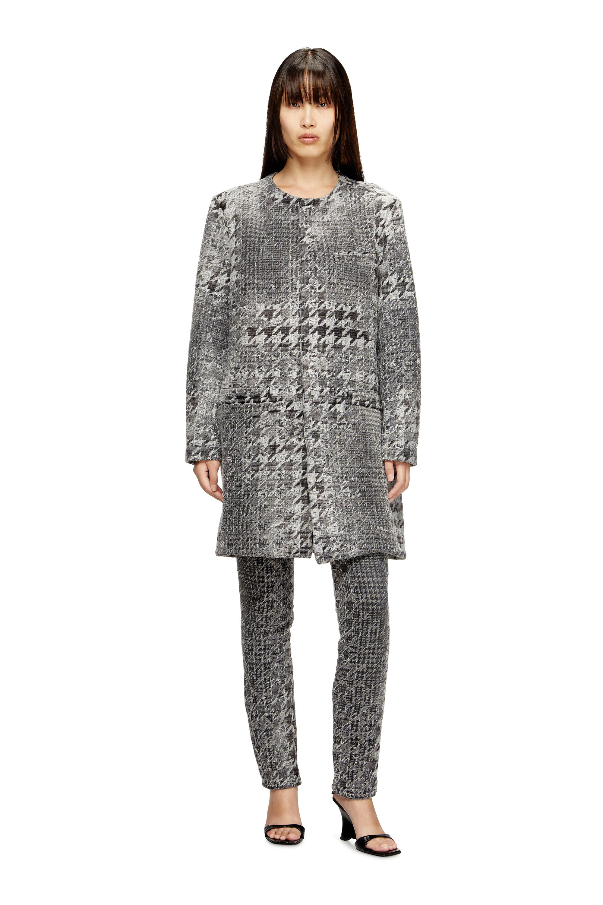 Diesel - D-LOT-FSH, Unisex's Coat in Prince of Wales jacquard denim in Black/White - 1