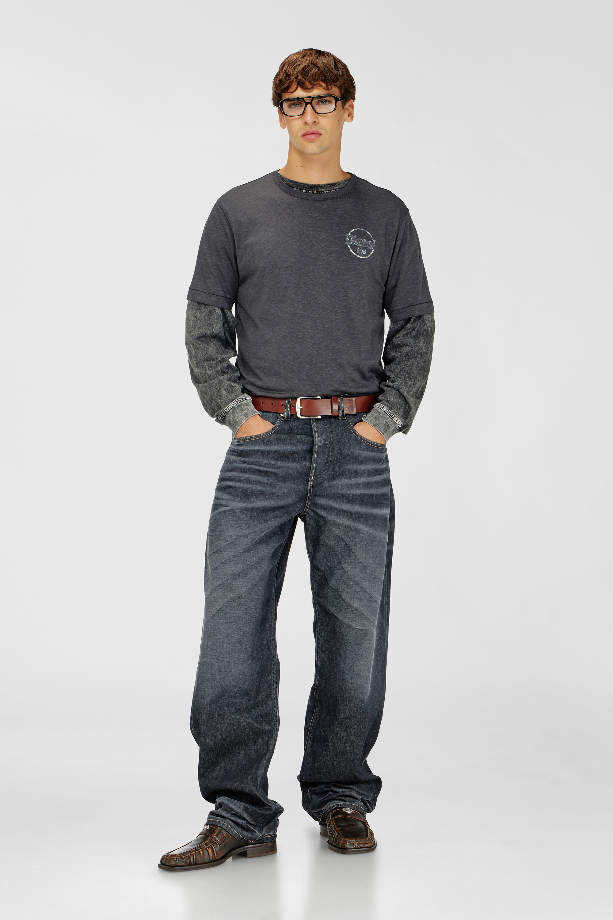 Diesel - T-ADJUST-B11, Man's T-shirt in slub jersey with crack print in Dark grey - 2