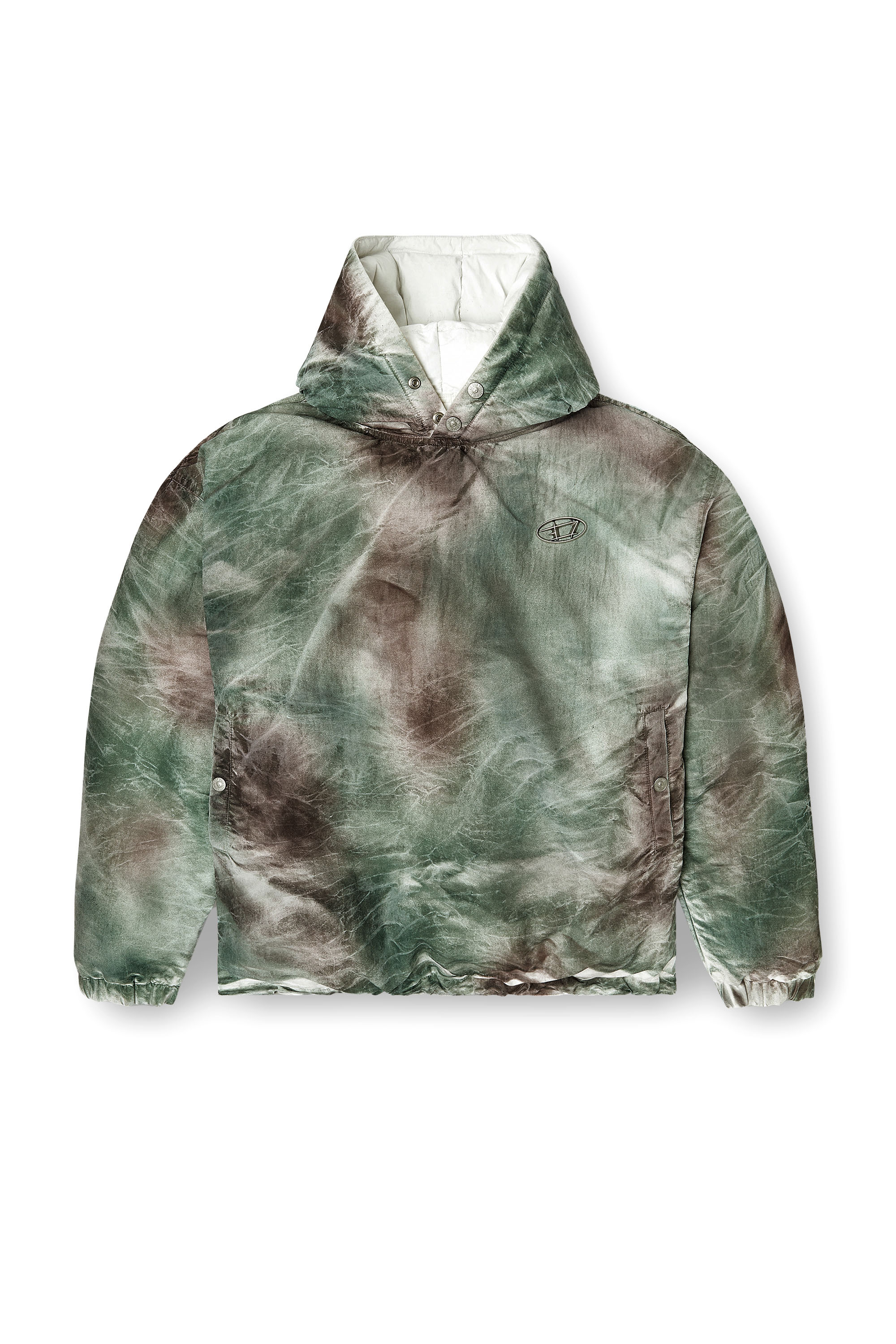 Diesel - W-THUG-JKT-PUFFY, Unisex's Puffy hooded jacket in camo nylon in Brown/Green - 2