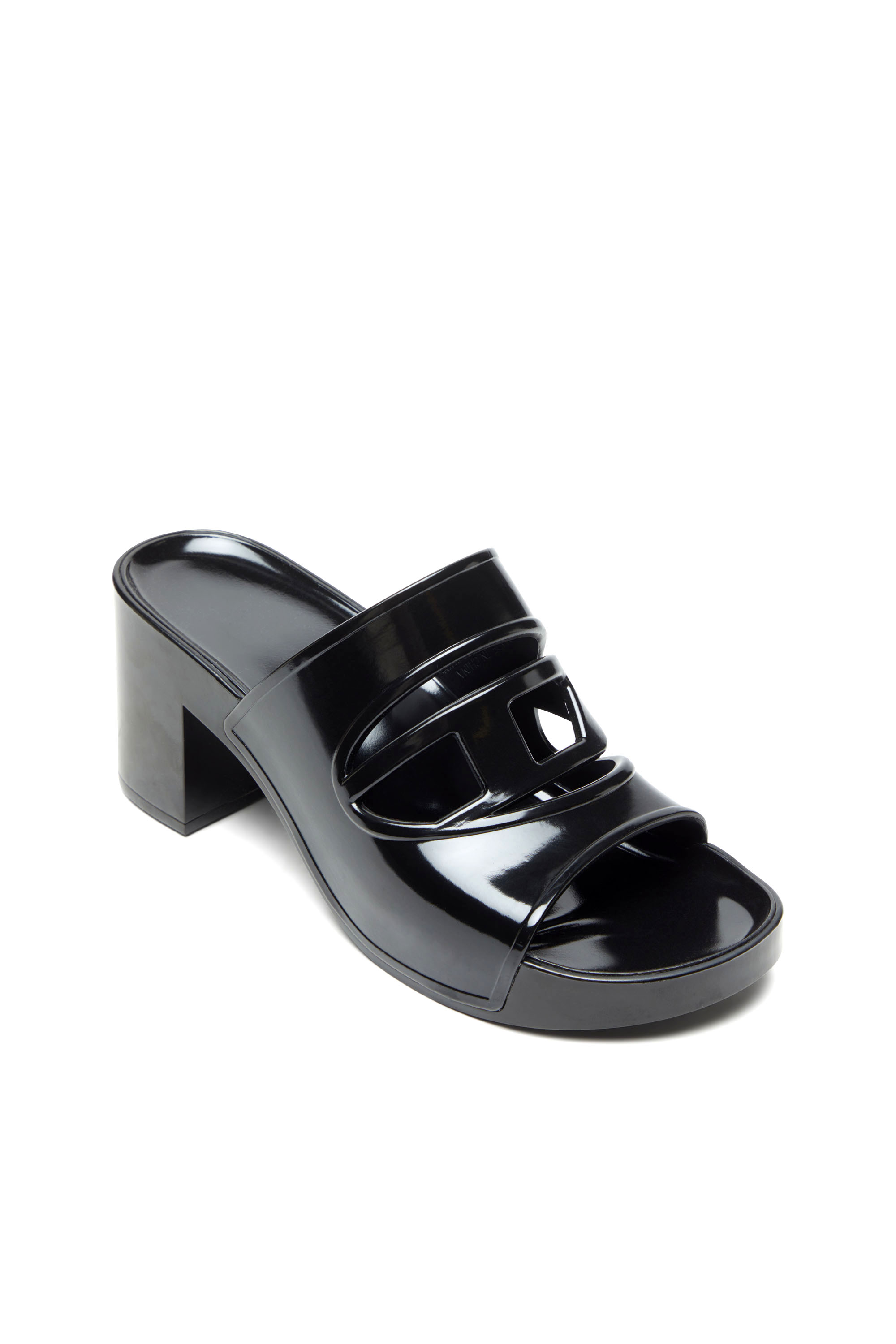 Diesel - SA-BONNIE, Woman's Heeled rubber slides with cut-out logo in Black - 6