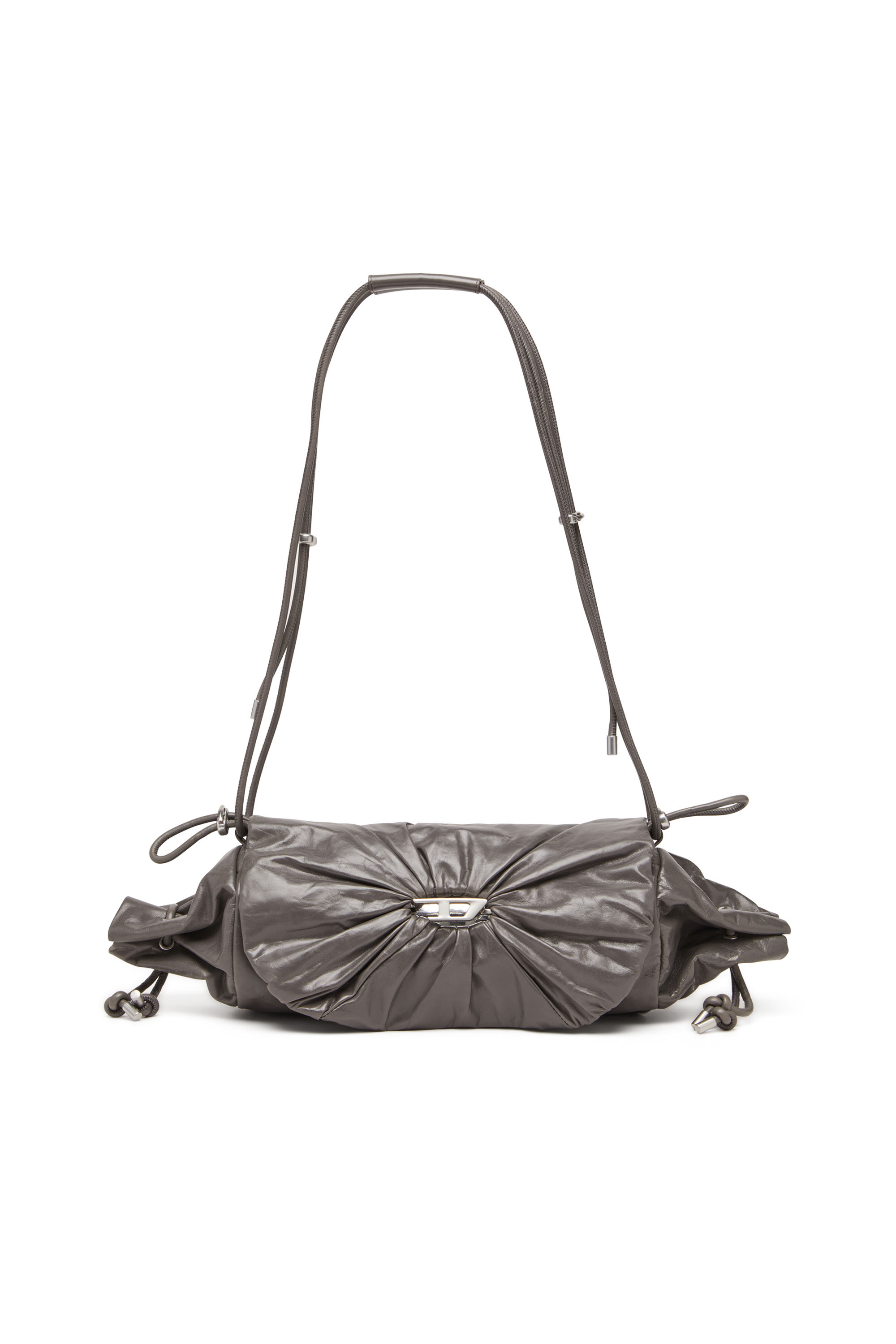 Diesel - SCRUNCH-D SHOULDER M, Woman's Scrunch-D M-Shoulder bag in shiny leather in Grey - 1