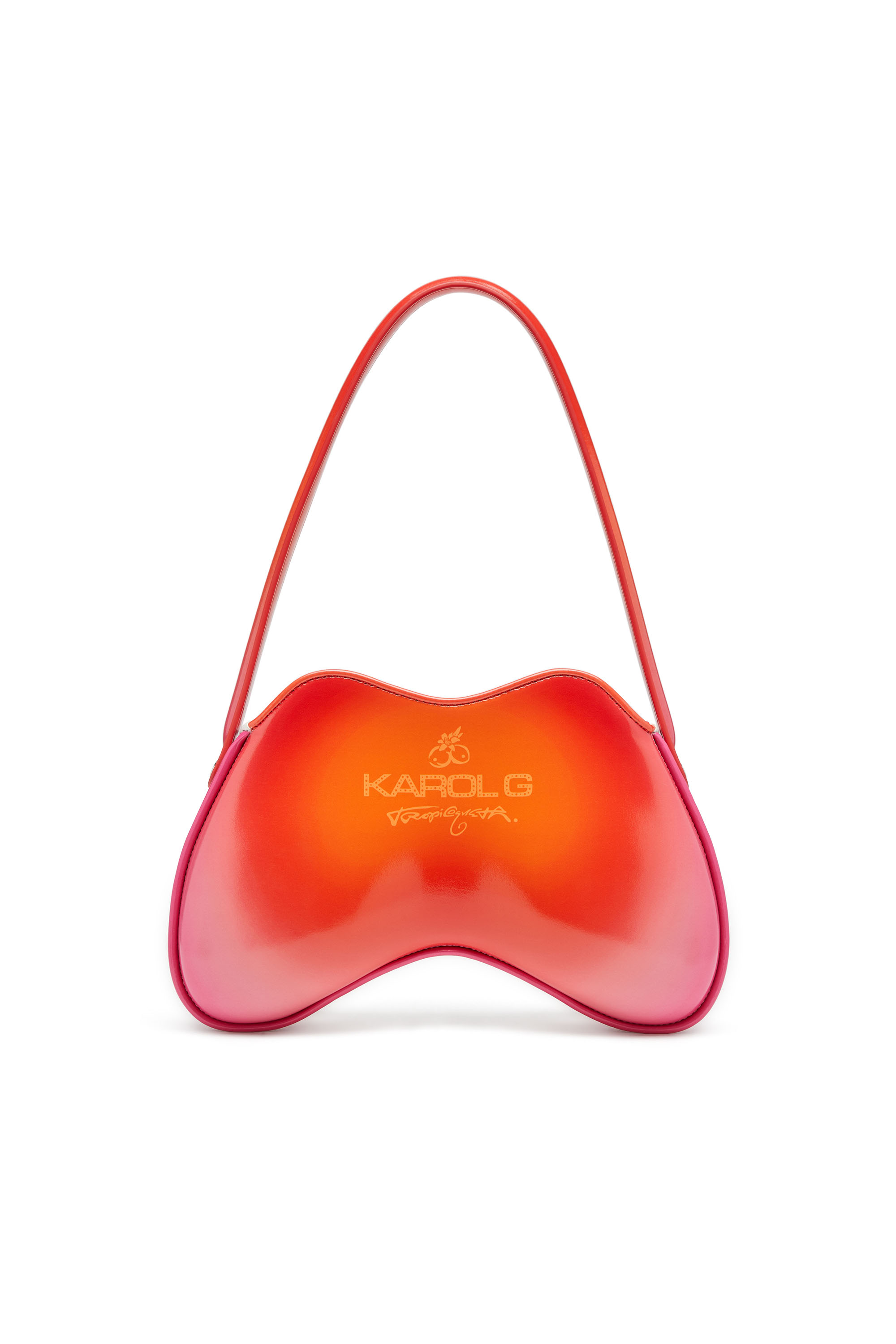 Diesel - K.G. DOUBLE-D SHOULDER, Woman's Double-D-Glossy shoulder bag with lotus print in White/Pink - 2