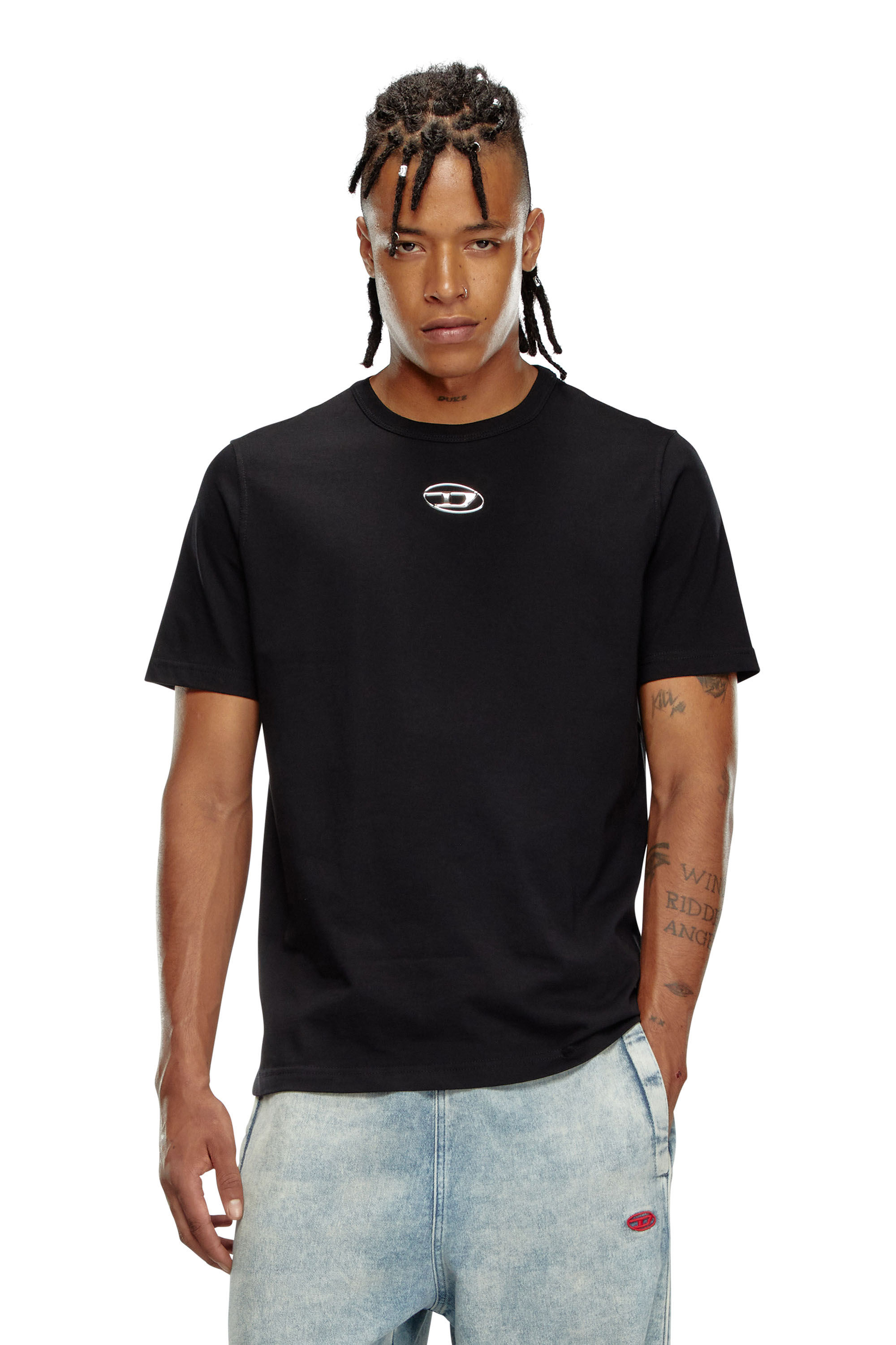 Diesel - T-ADJUST-OD, Man's T-shirt with metallic Oval D in Black - 3