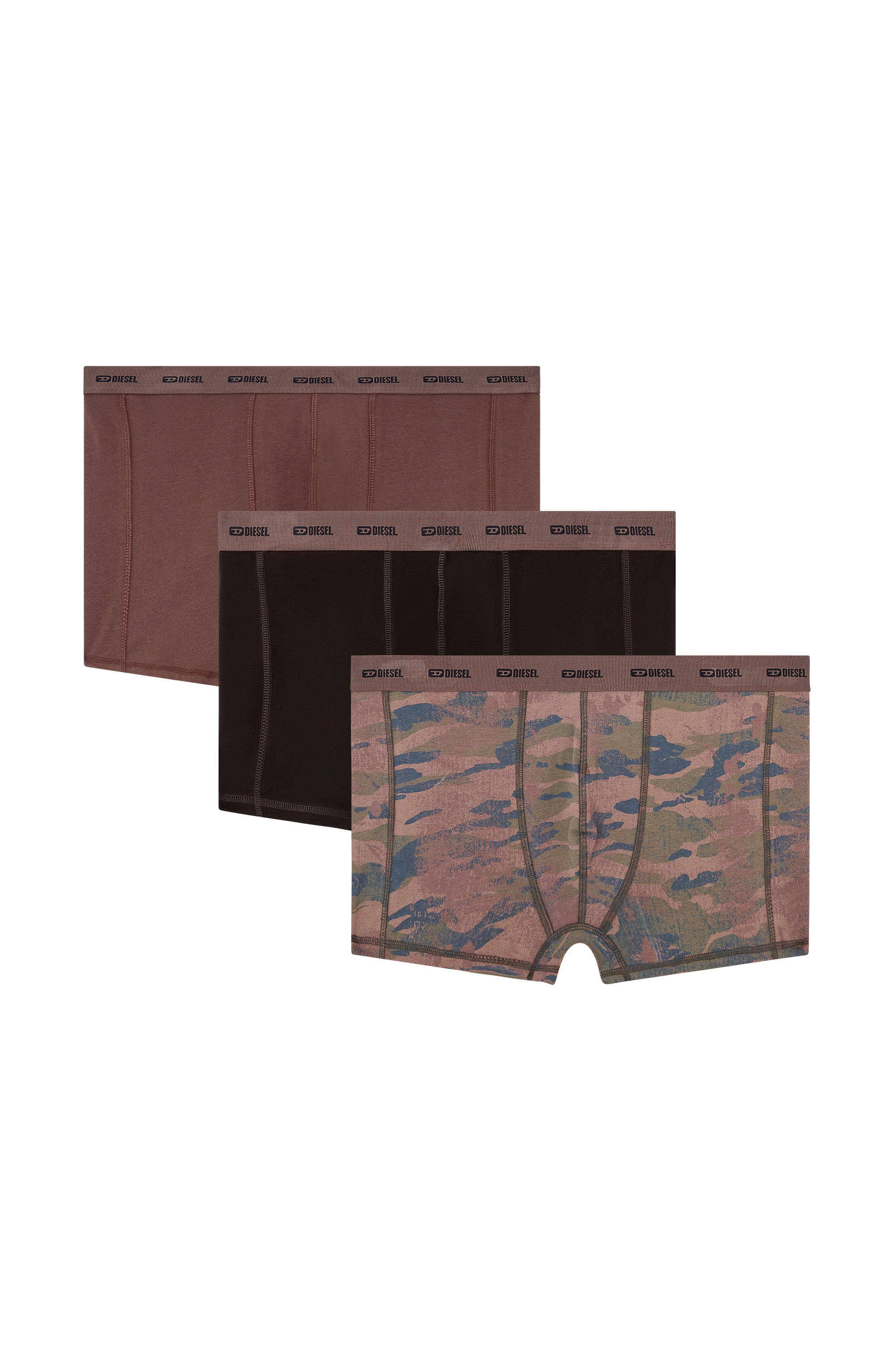 Diesel - DAMIEN-UTLT-3PACK, Man's 3-pack of boxer briefs plain and camo in Brown/Black - 1
