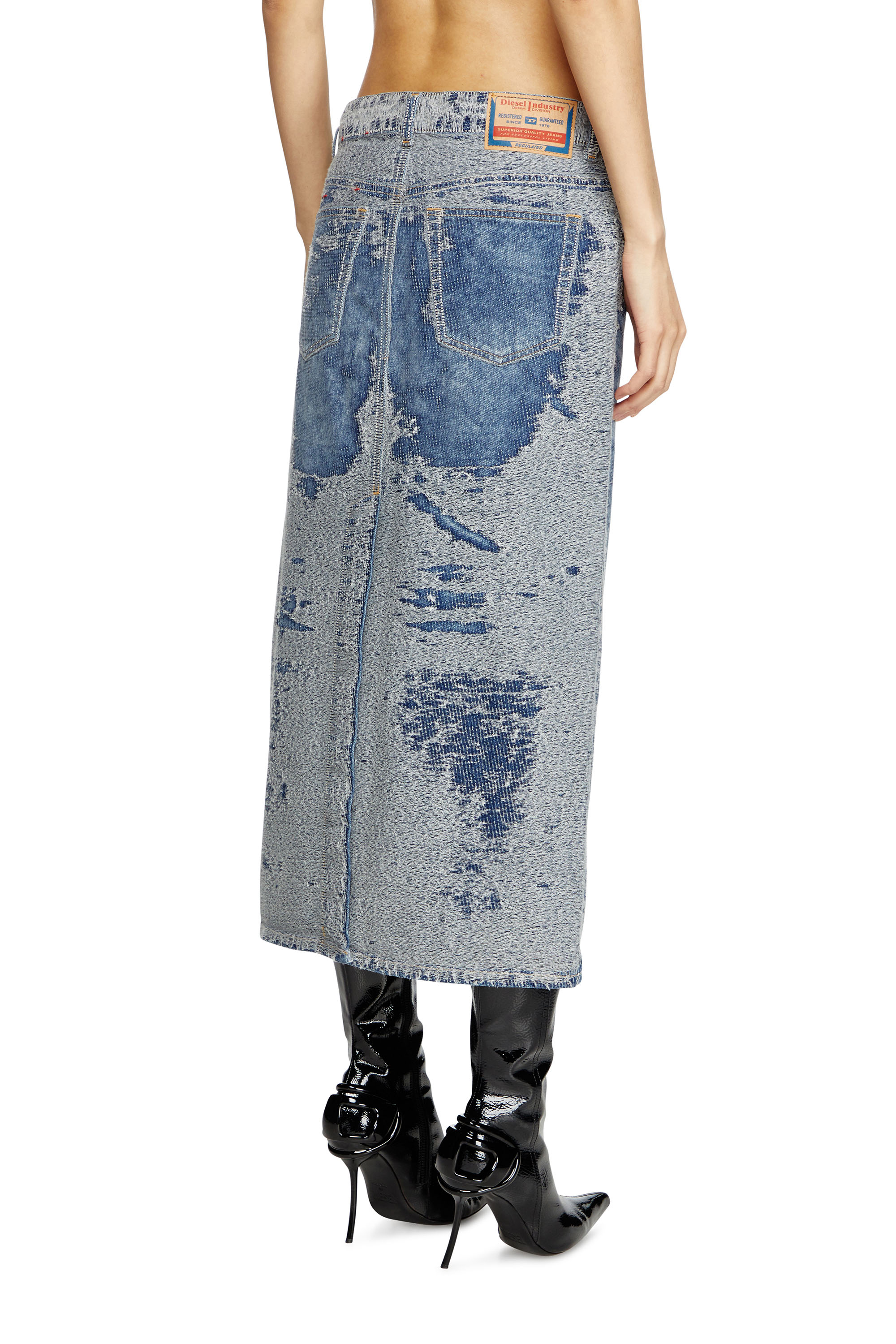 Diesel - DE-SKYE-S, Woman's Midi skirt in distressed jacquard denim in Light Blue - 4