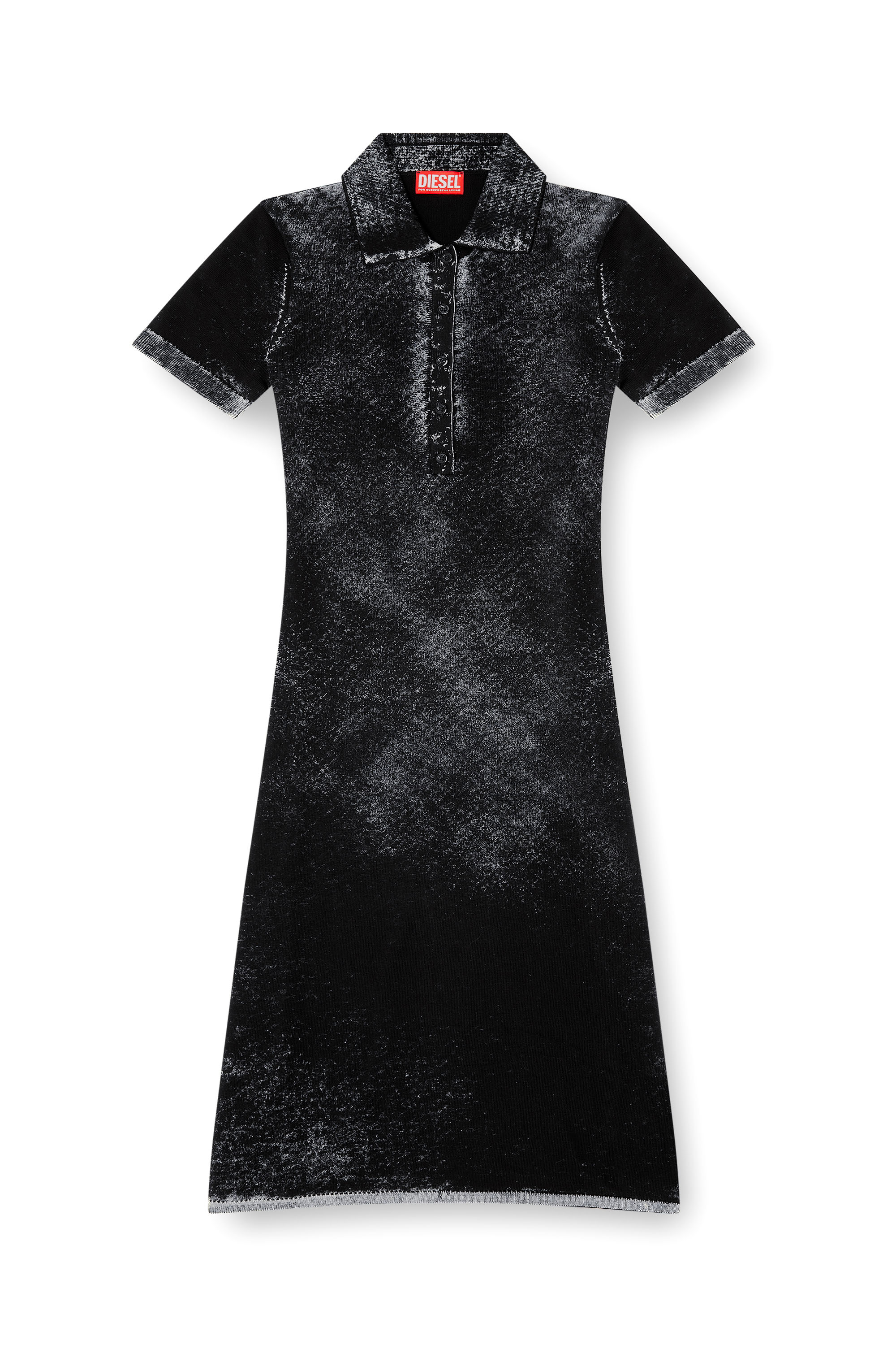 Diesel - M-LOURENS, Woman's Midi polo dress in reverse-printed knit in Black - 1