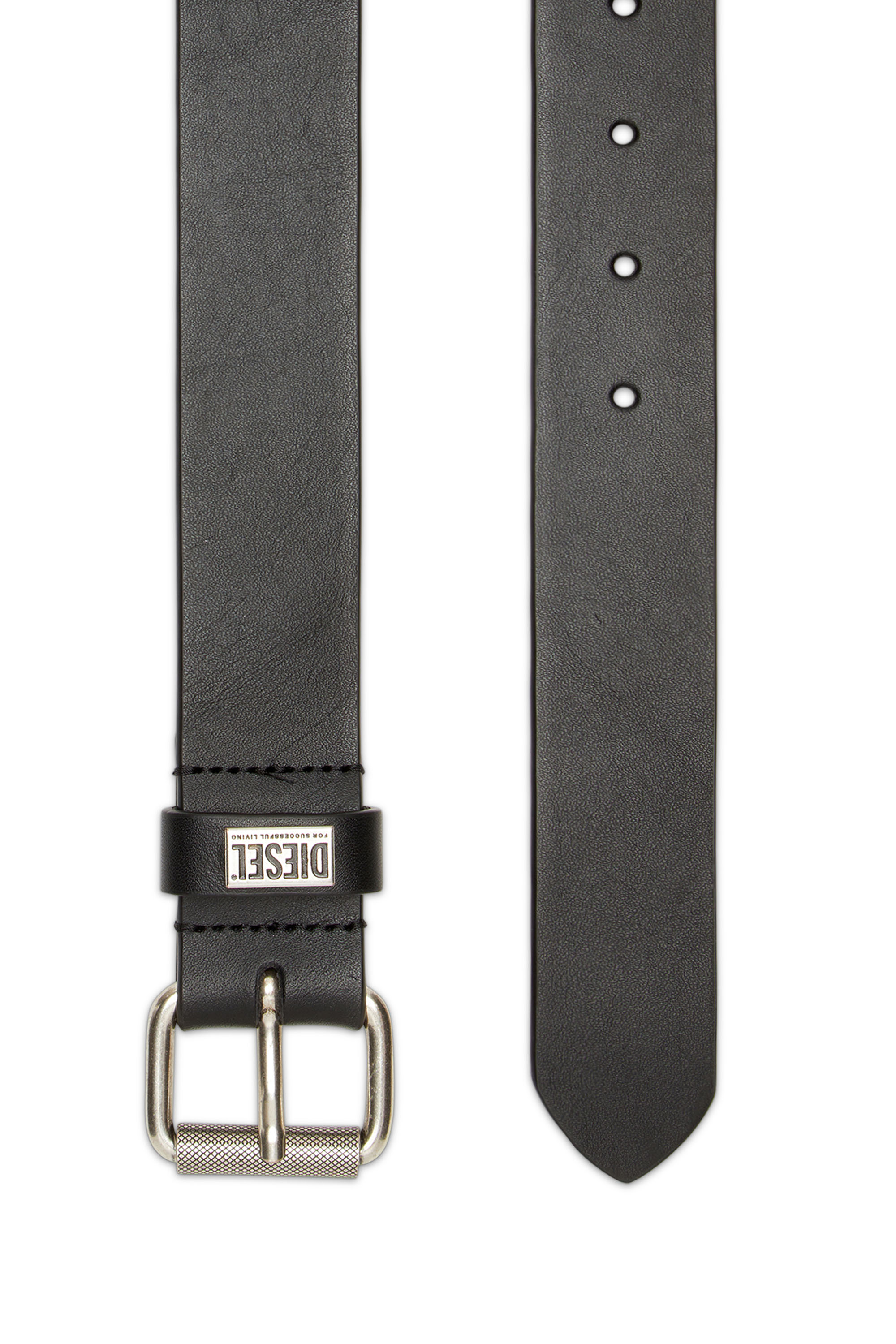 Diesel - B-BISCOTTO-LOOP, Man's 3.5cm leather belt with logo plaque in Black - 2