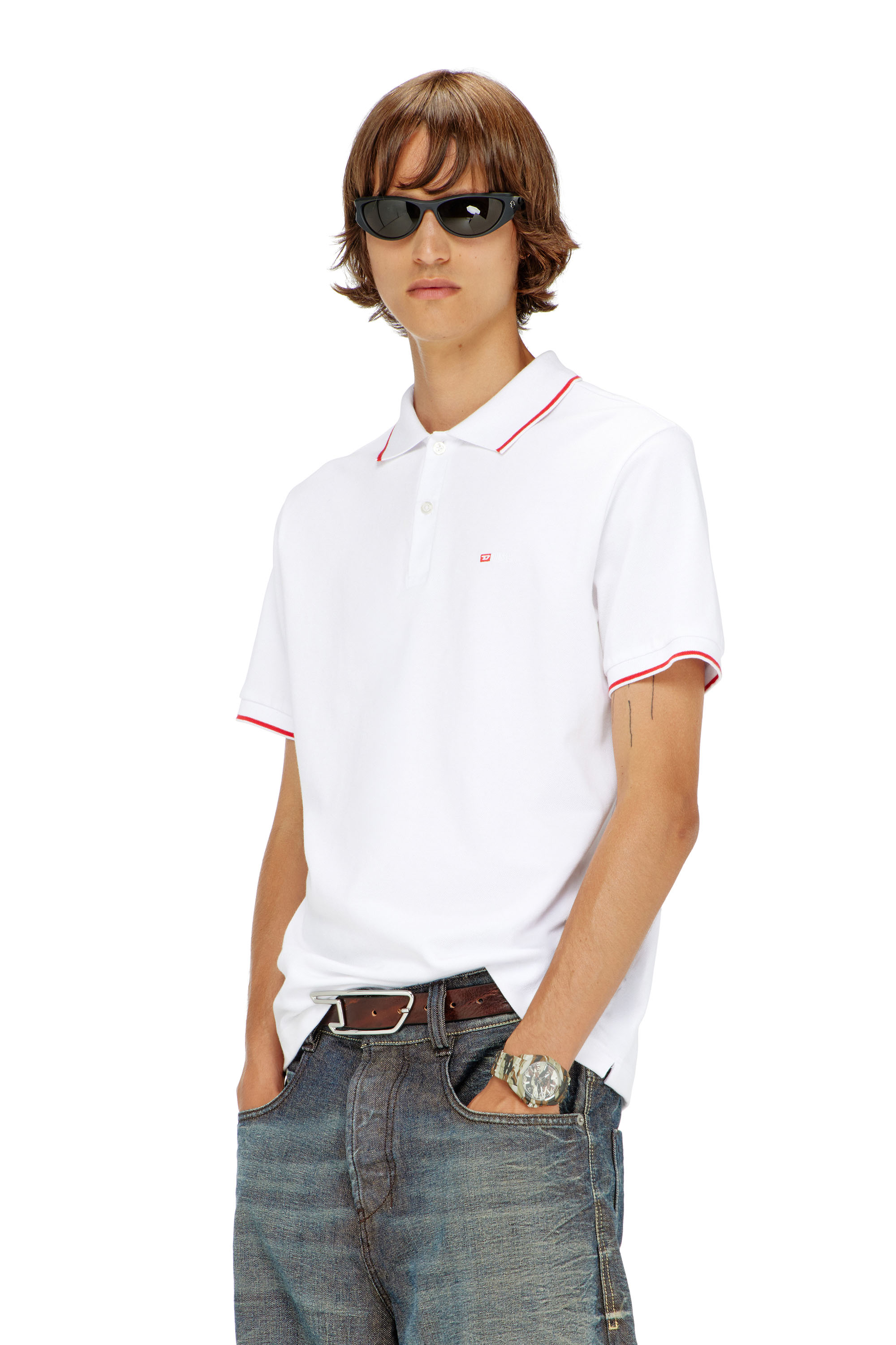 Diesel - T-FERRY-MICRODIV, Man's Polo shirt with micro Diesel embroidery in White - 3