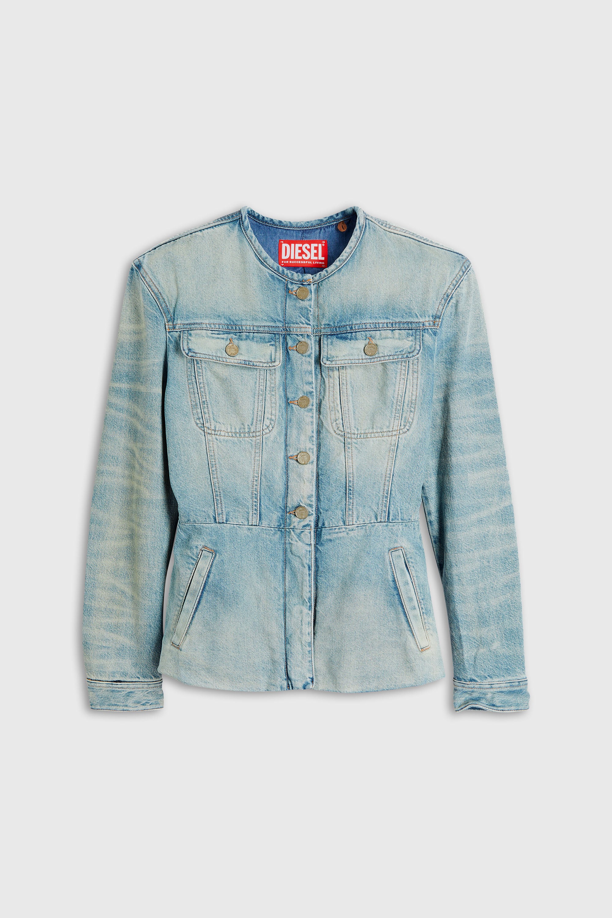 Diesel - DE-CALION-S1, Woman's Collarless denim jacket in Light Blue - 2