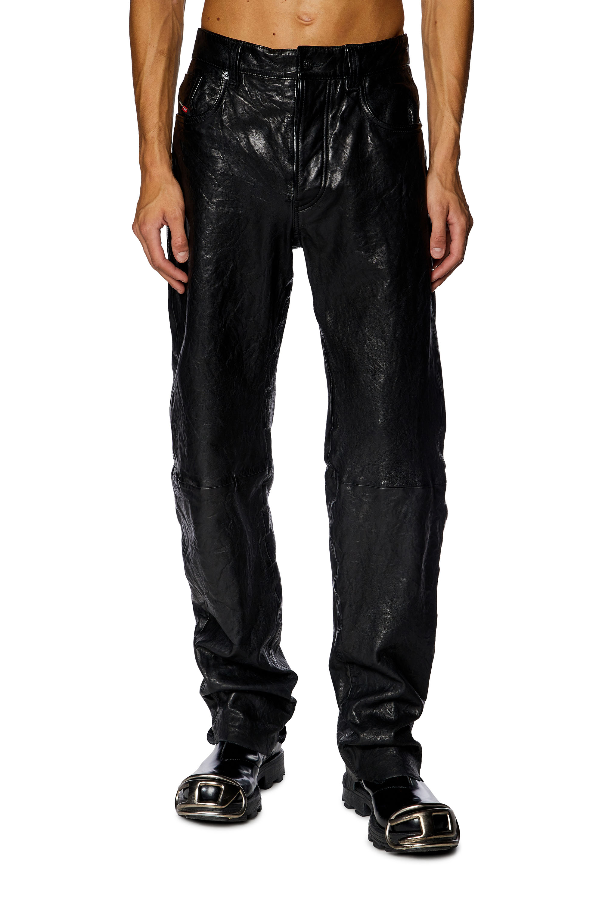 Textured waxed-leather pants