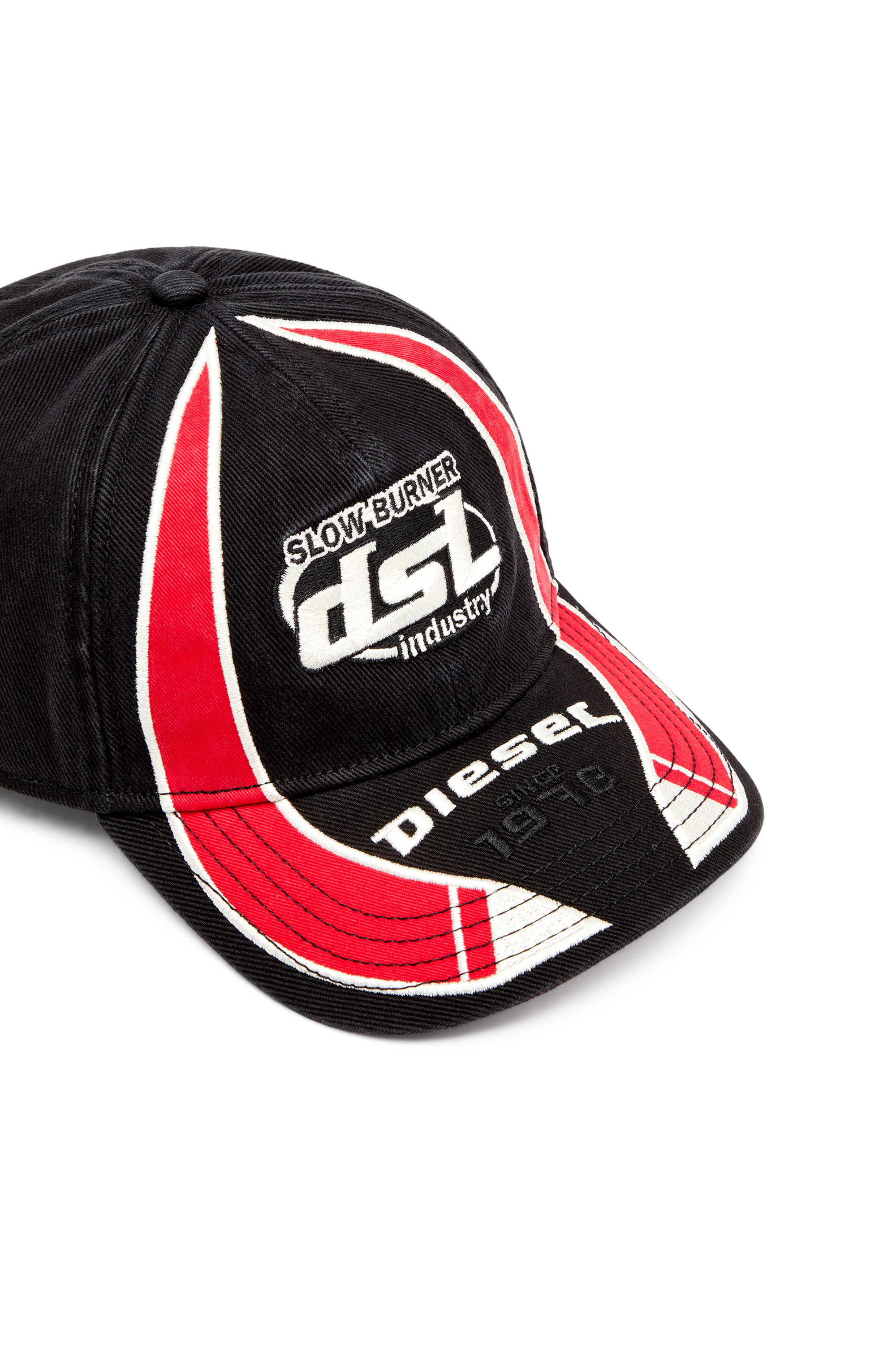 Diesel - C-ARSON, Man's Baseball cap with embroidered detail in Black/Red - 3