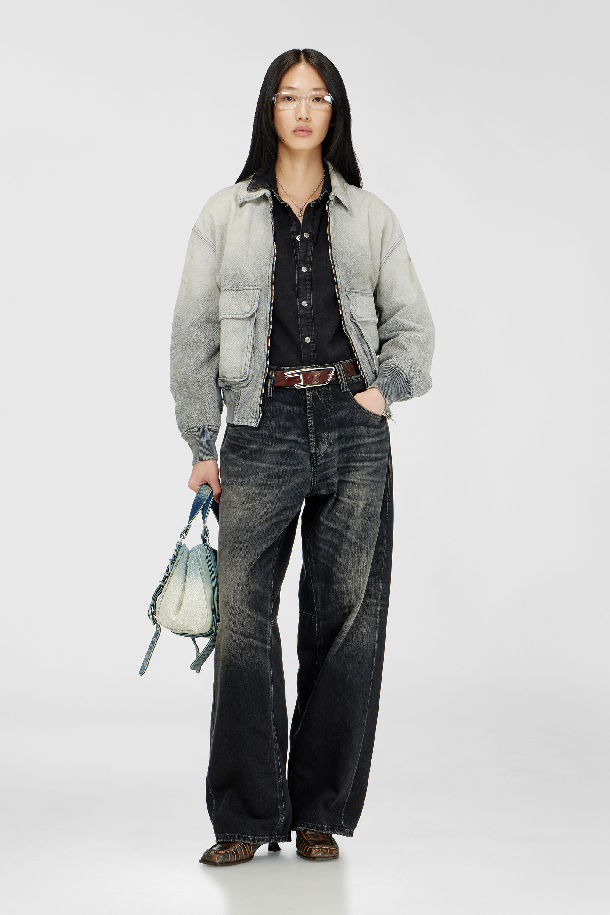 Diesel - D-KURZ, Unisex's Jacket in distressed herringbone denim in Grey - 3