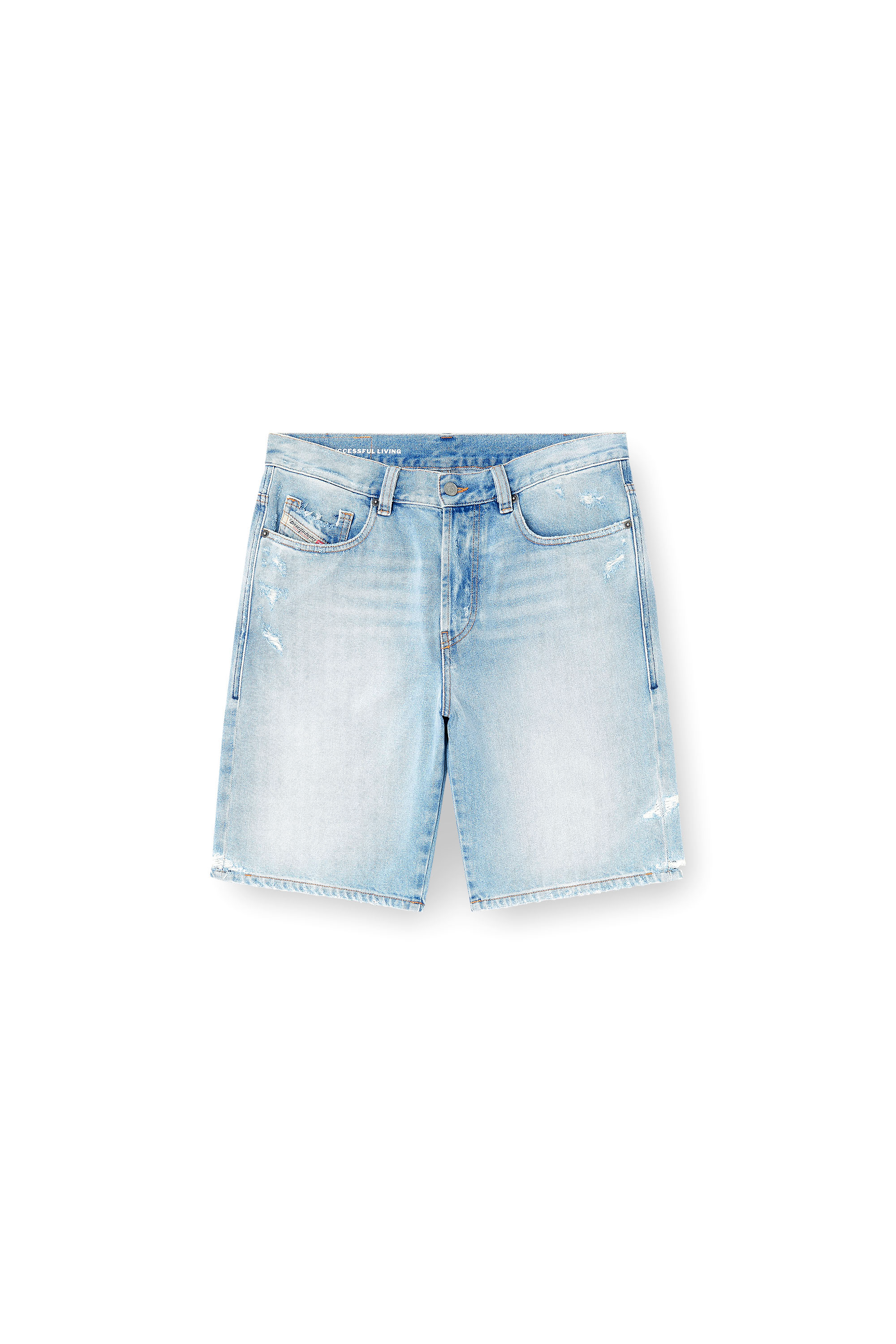 Diesel - REGULAR-SHORT, Man's Shorts in destroyed denim in Light Blue - 2