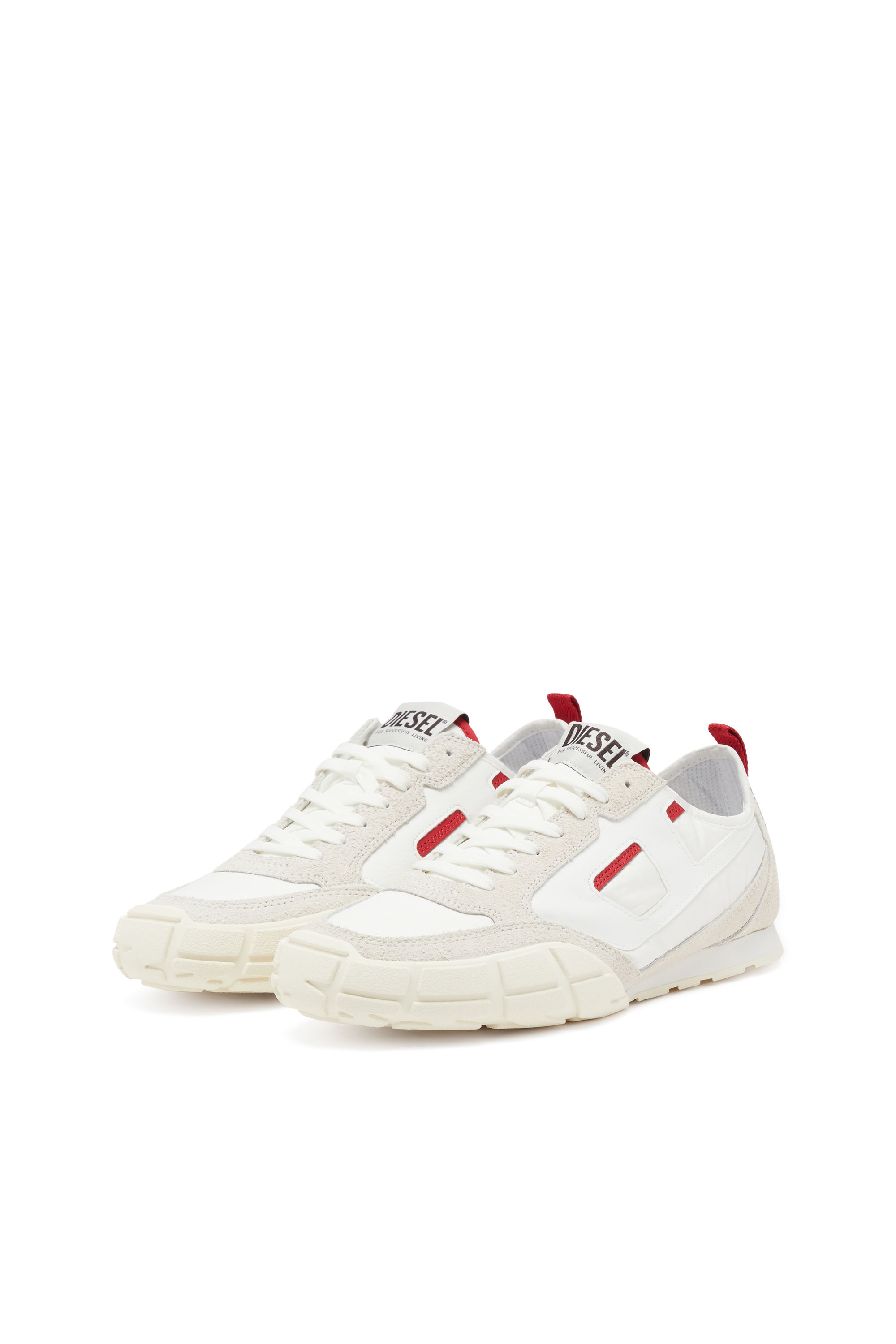 S-PAGODHA LOW, White/Red Diesel - S-PAGODHA LOW, Man's S-Pagodha-Sneakers in leather, suede and ripstop in White/Red - 9