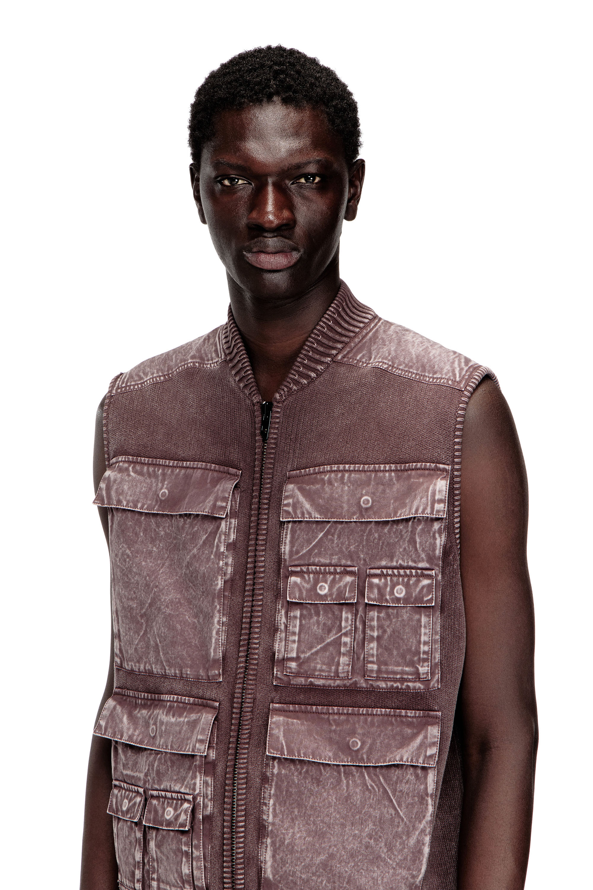 Diesel - K-GIULIUS, Man's Zip-up knitted vest with cargo pockets in Brown - 5