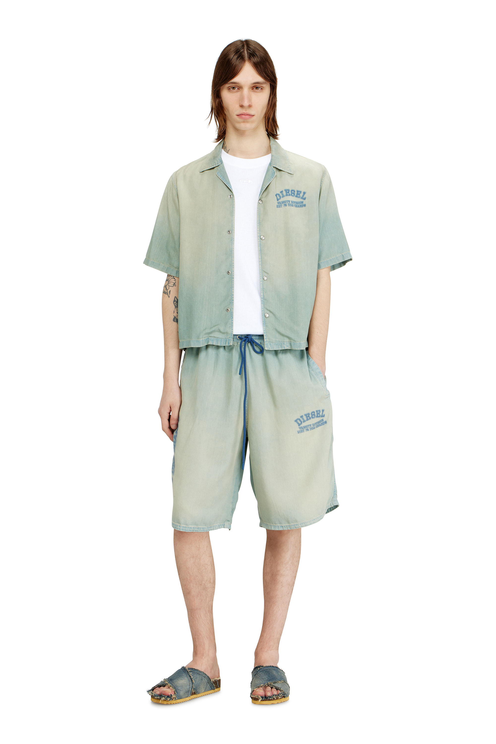 Diesel - D-ENIMOS-SHORT-S2, Unisex's Shorts in fluid dirt-effect denim in null - 1