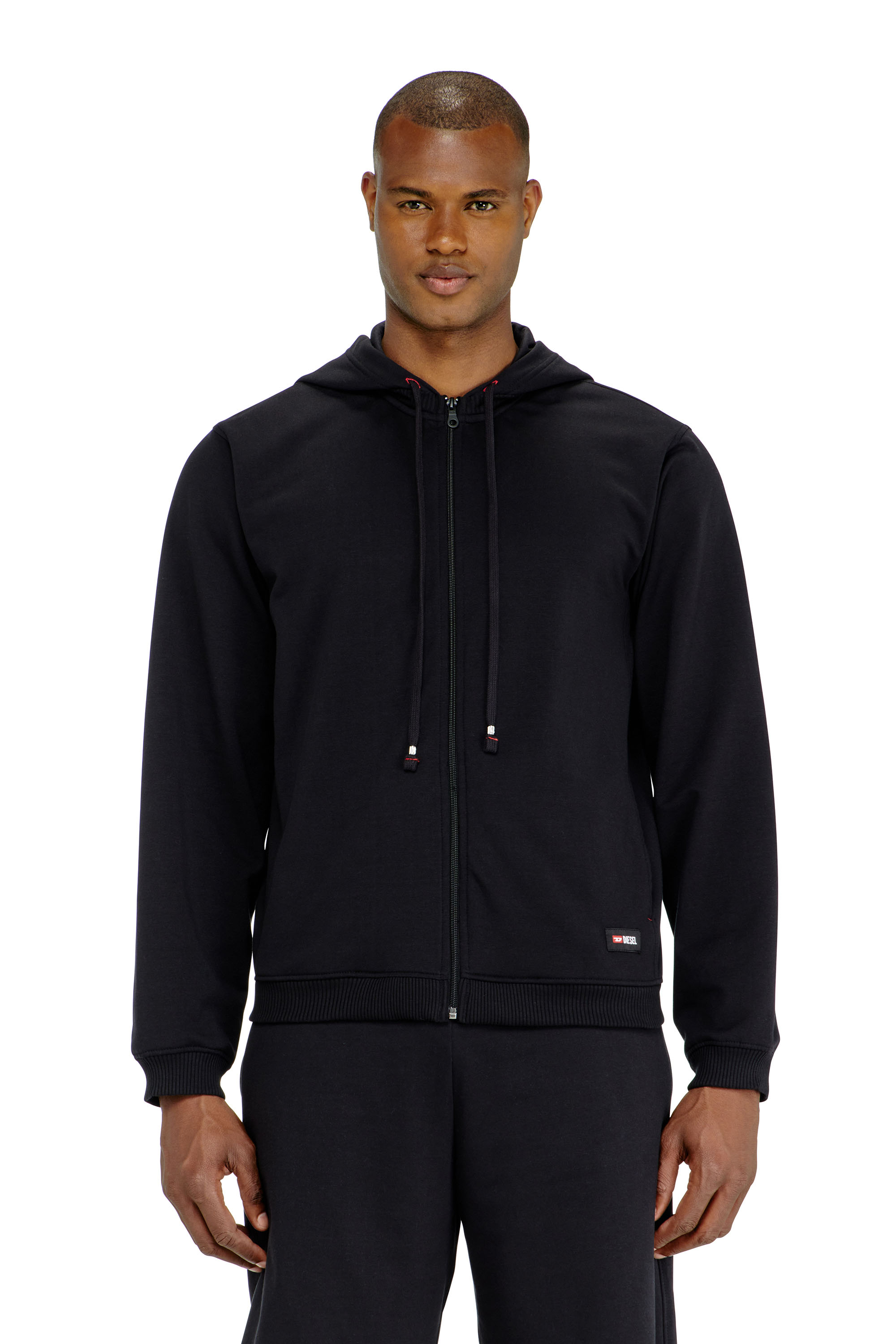Diesel - JOY-D-CORE, Man's Hoodie in peached cotton blend in Black - 1