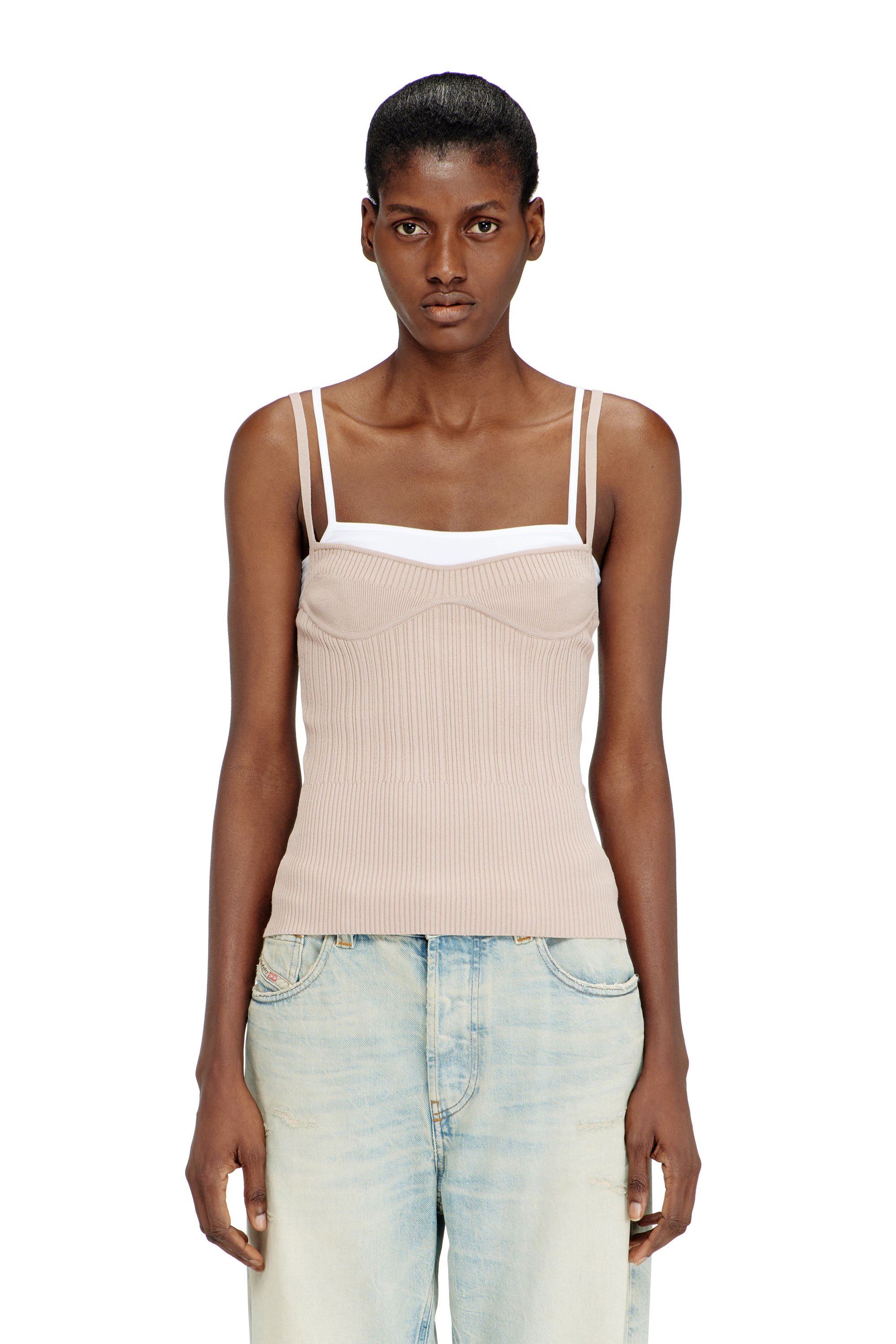 Diesel - M-ZARRINA, Woman's Layered cami top in ribbed knit in Pink - 1