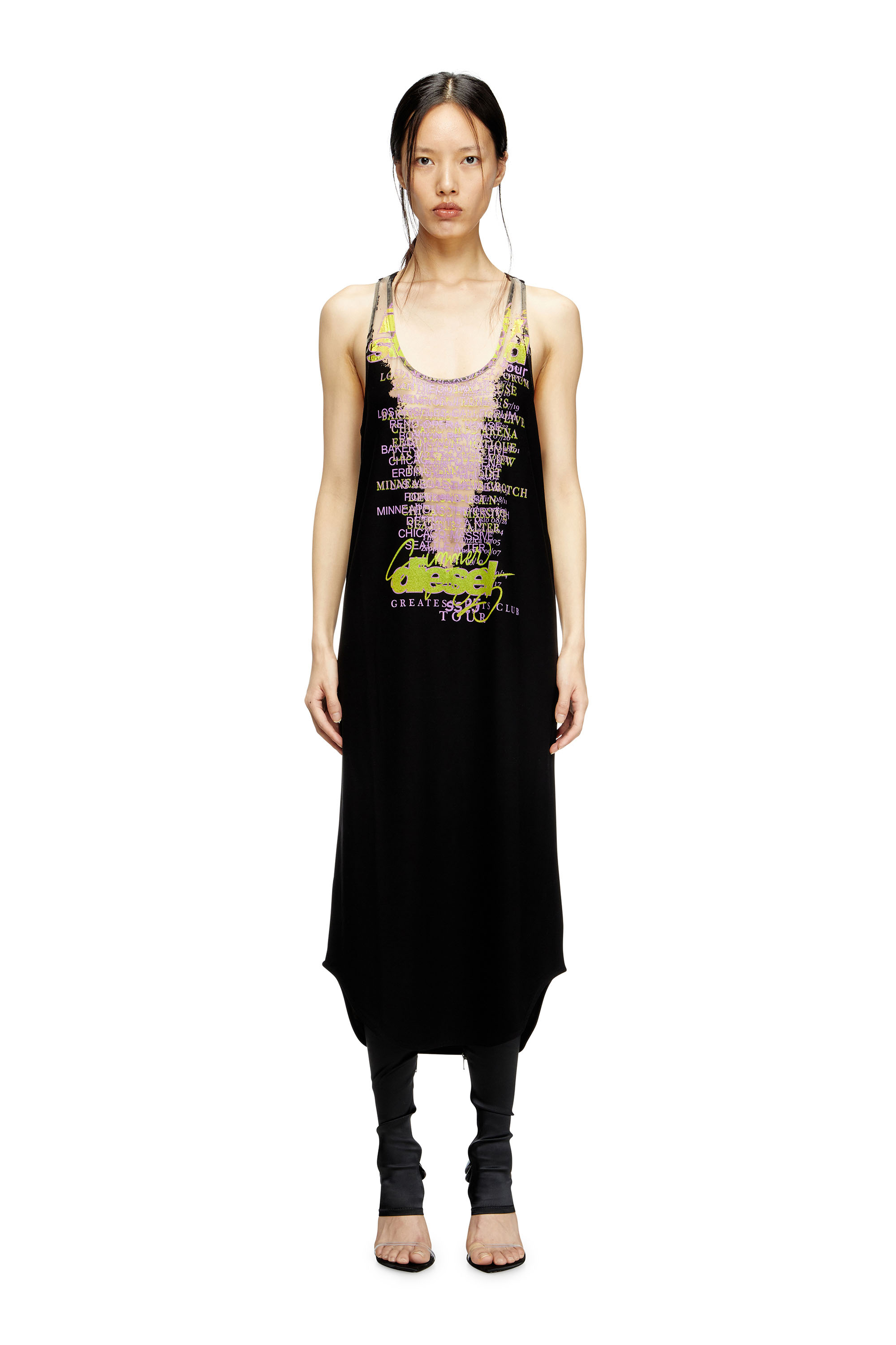 Diesel - D-SHANY-LONG, Woman's Sleeveless tank dress with lyrics print in Black - 3
