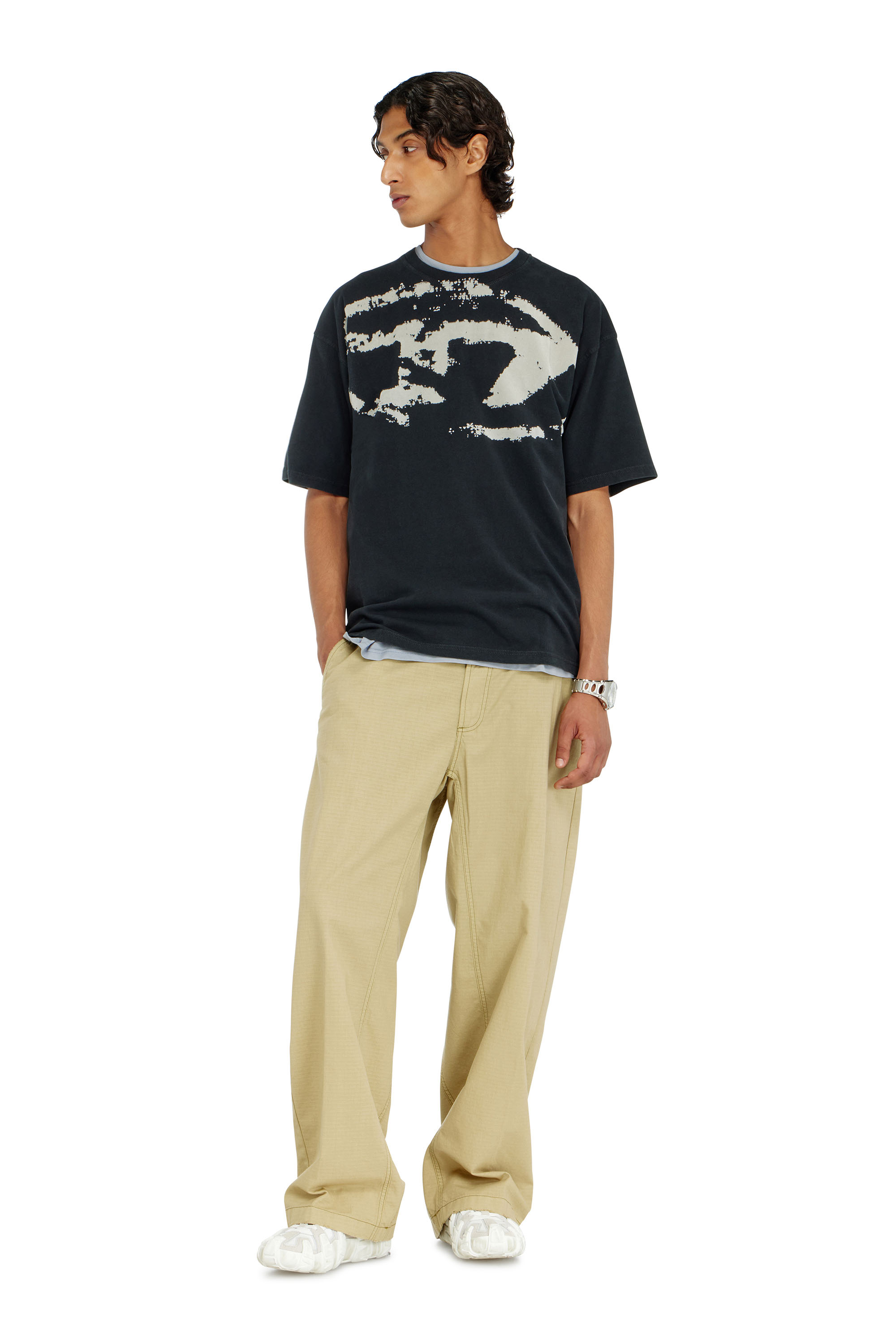 Diesel - T-BOXT-N14, Man's T-shirt with distressed flocked logo in Black - 1