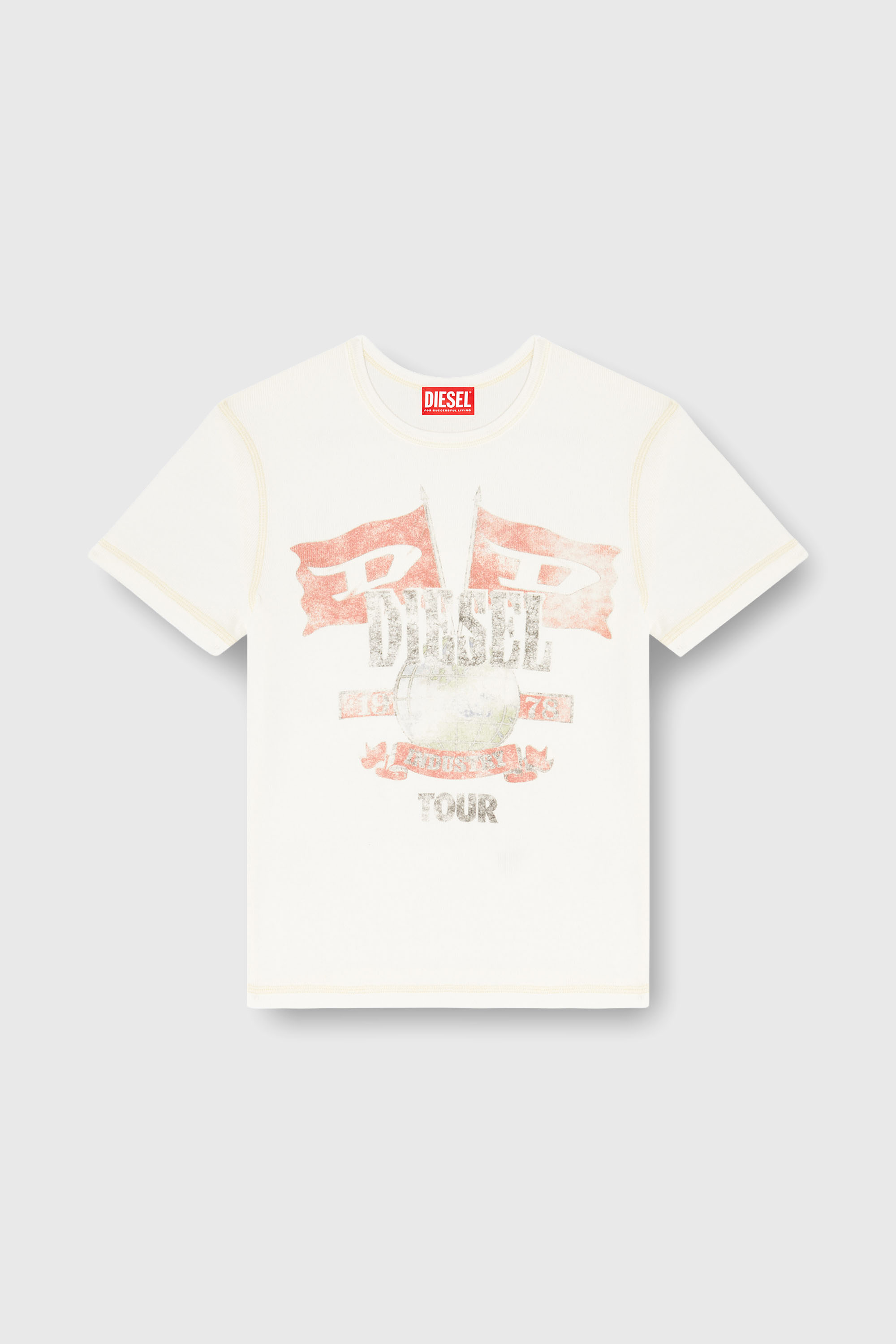 Diesel - T-MARSY-RIB, Woman's Ribbed T-shirt with concert graphics in White - 2