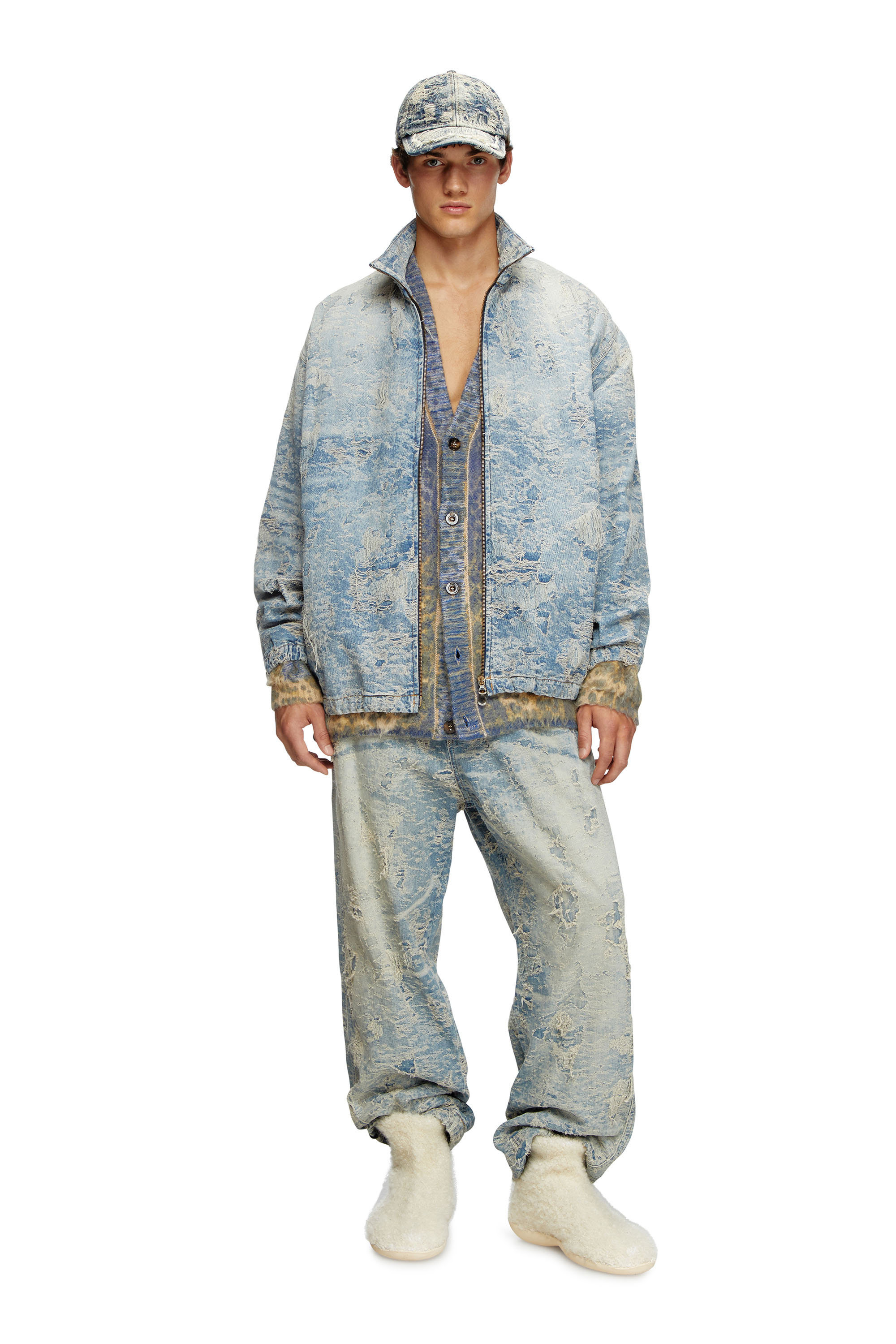 Diesel - D-KRAP-FSF, Unisex's Zip jacket in dirty jacquard denim in Light Blue - 4