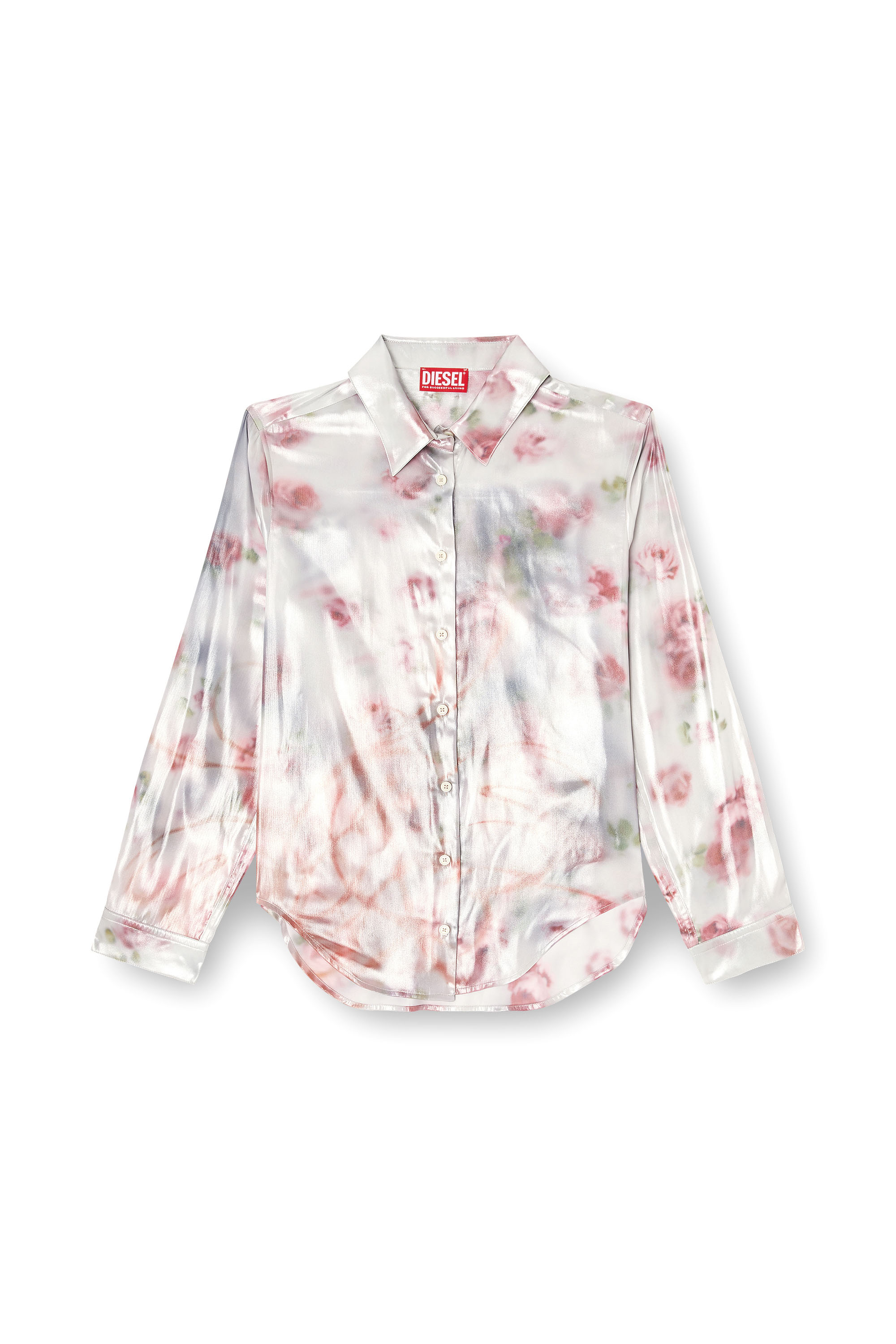 Diesel - C-RONOR-S2, Woman's Metallic shirt with blurred roses print in Pink/White - 3