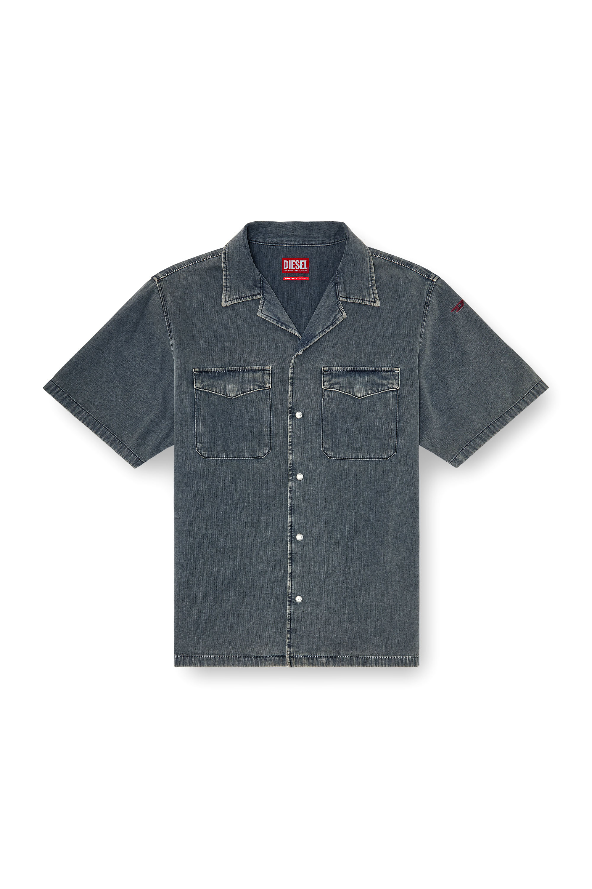 Diesel - D-NABIL-P, Man's Bowling shirt in coloured denim in Dark grey - 3