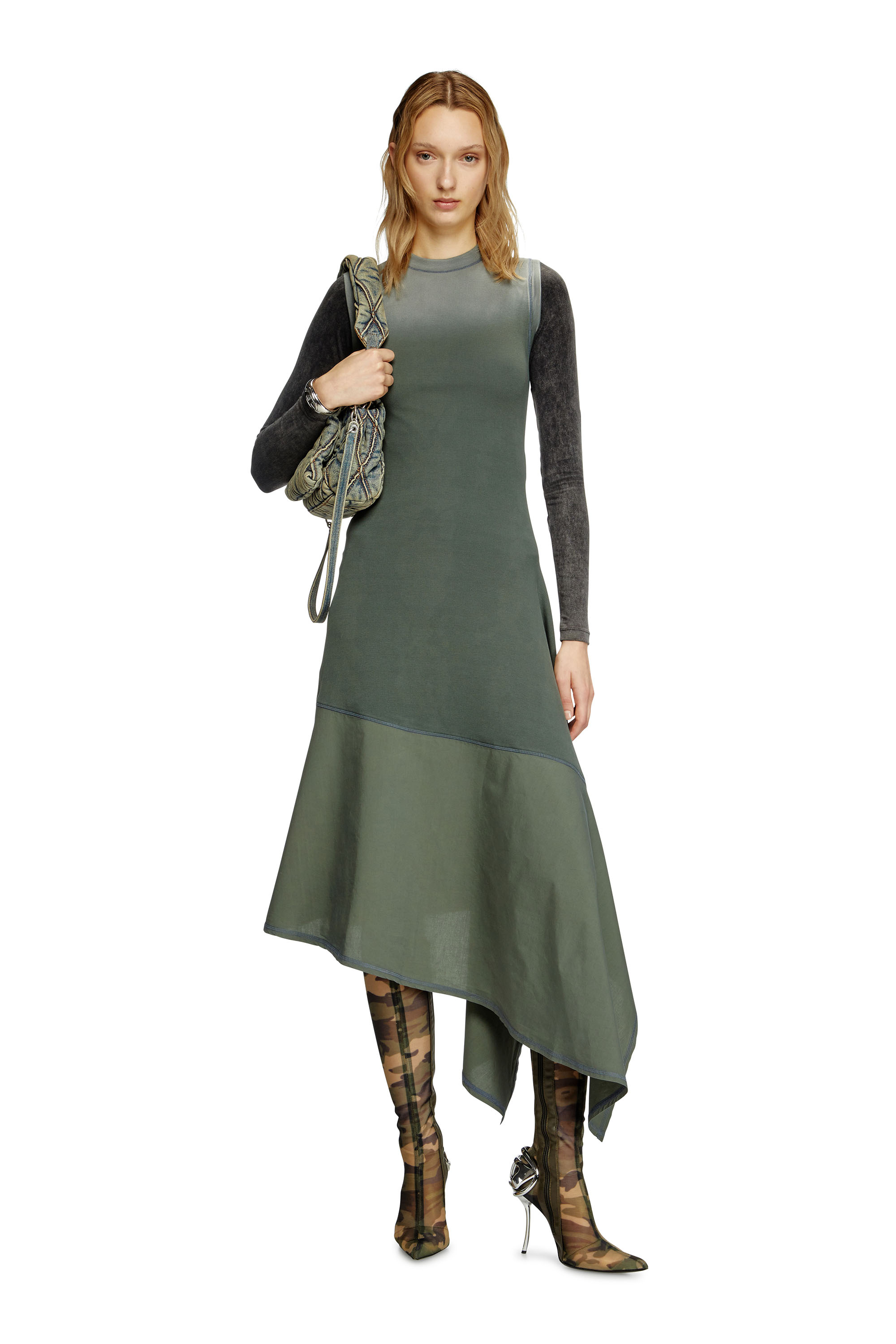 Diesel - D-ELICY, Woman's Asymmetric sleeveless dress in Dark Green - 2