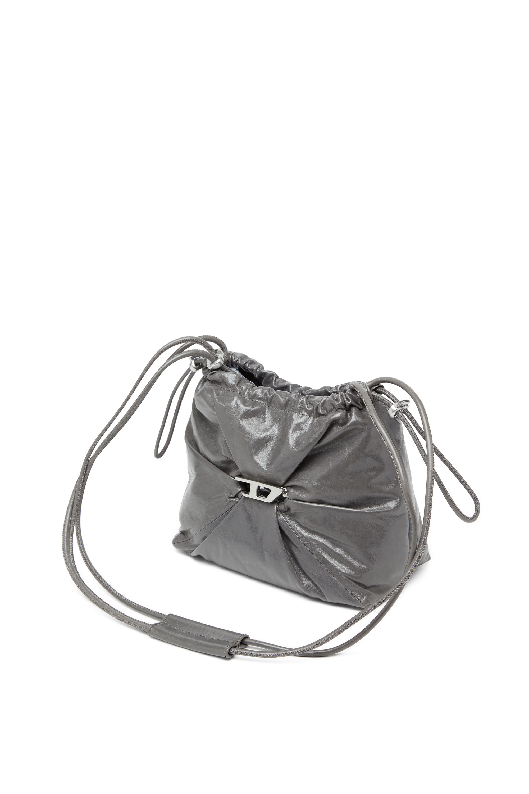 Diesel - SCRUNCH-D BUCKET, Woman's Scrunch-D-Bucket bag in shiny wrinkled leather in Grey - 1