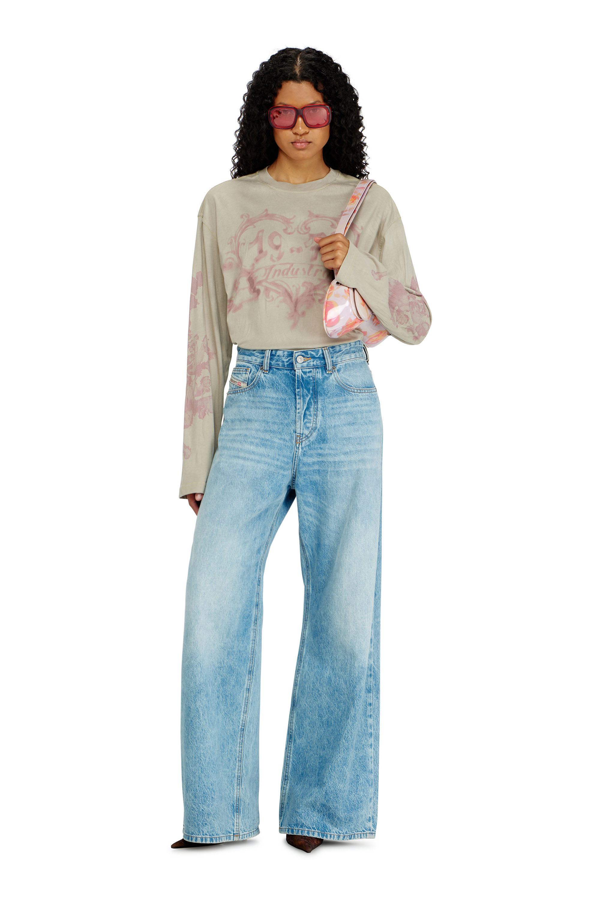 Diesel - T-HILARY-LS-AA1, Woman's Cotton long-sleeve T-shirt with graphic print in Beige - 2