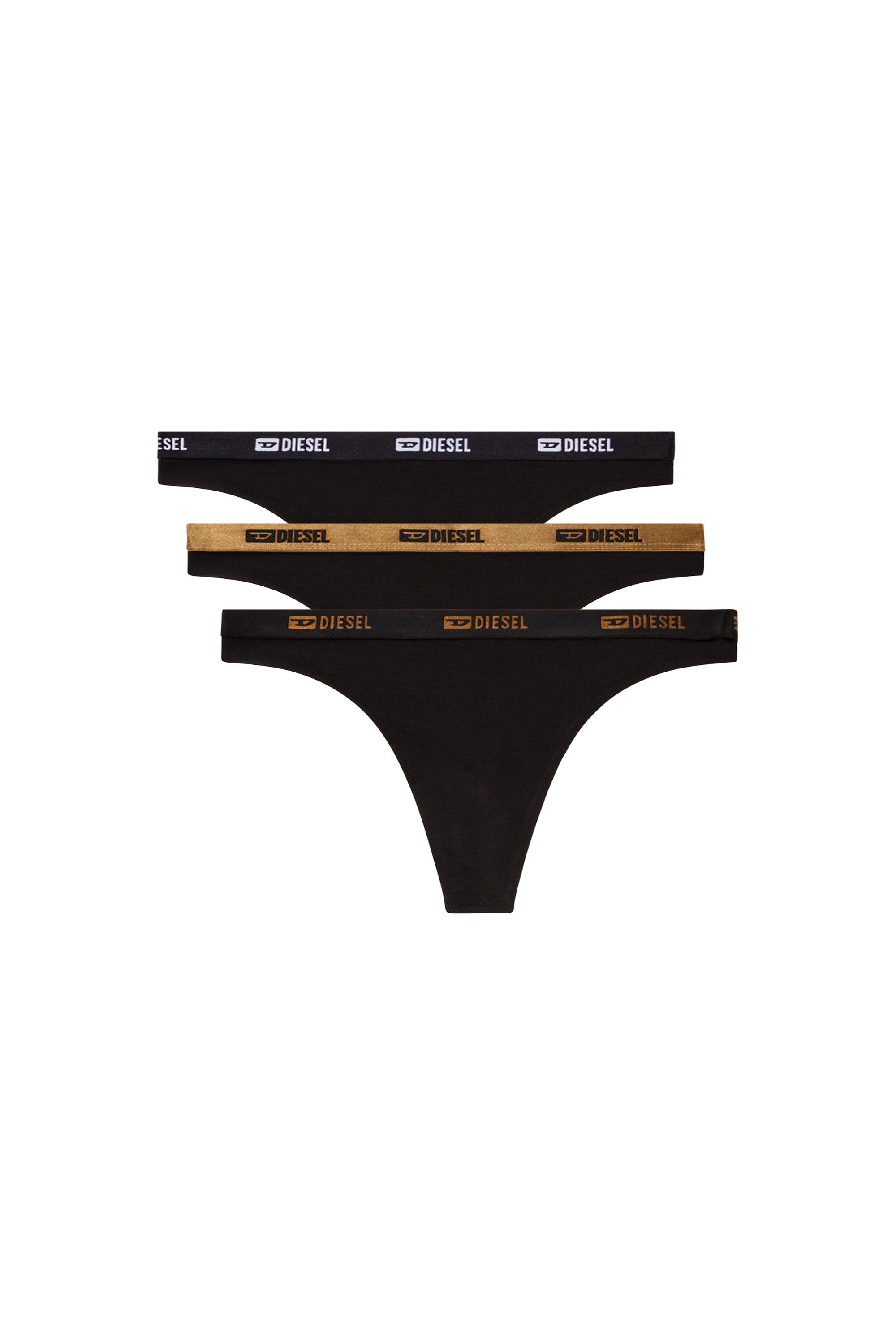 Diesel - STARS-GFT-3PACK, Woman's Three-pack thongs with metallic detail in Black/Gold - 2