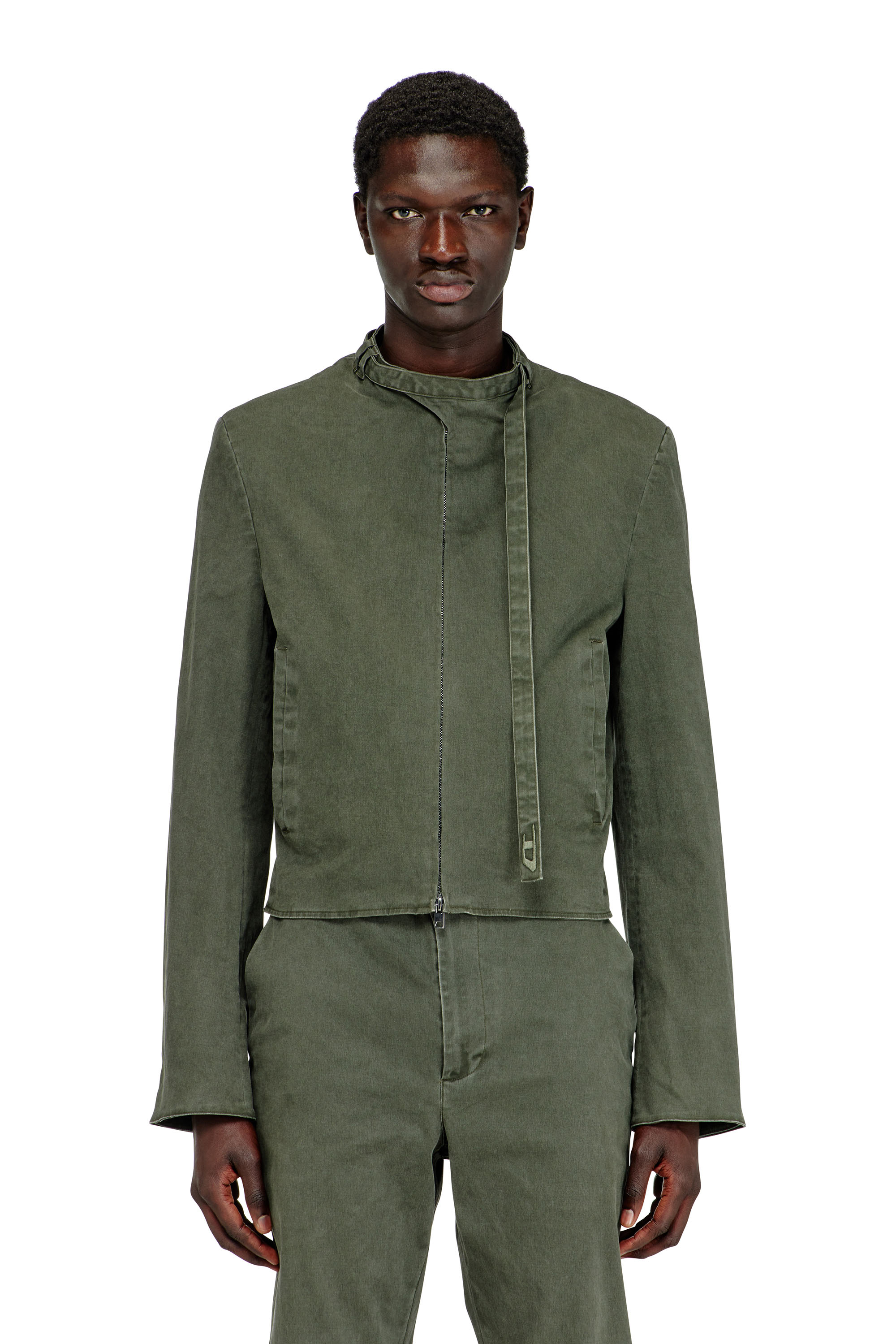 Diesel - J-NURIEL-CO, Man's Coated cotton-twill jacket with biker details in Green - 1