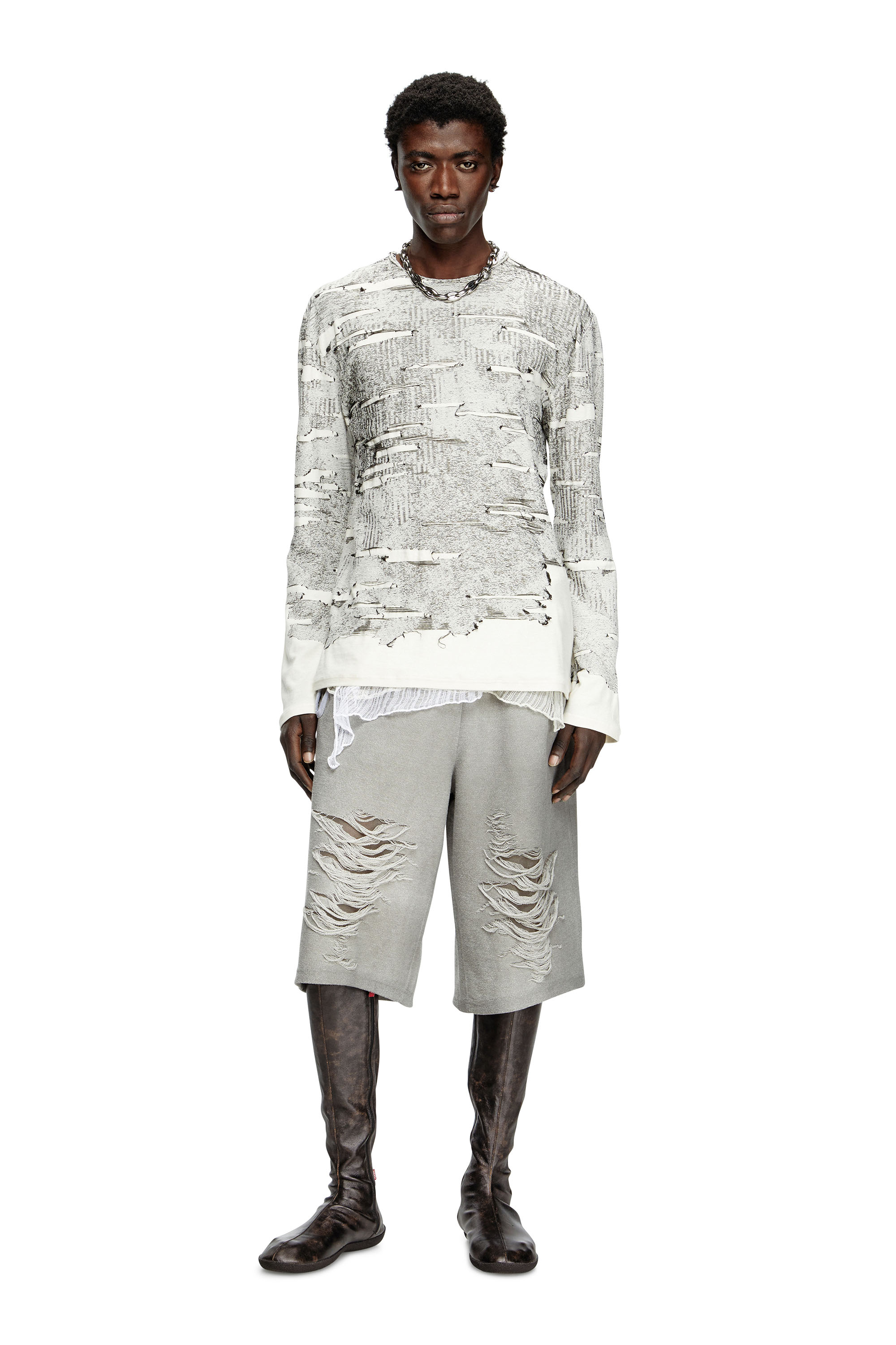 P-PERC-SHORT, Grey Diesel - P-PERC-SHORT, Man's Shorts with distressed knees in Grey - 1