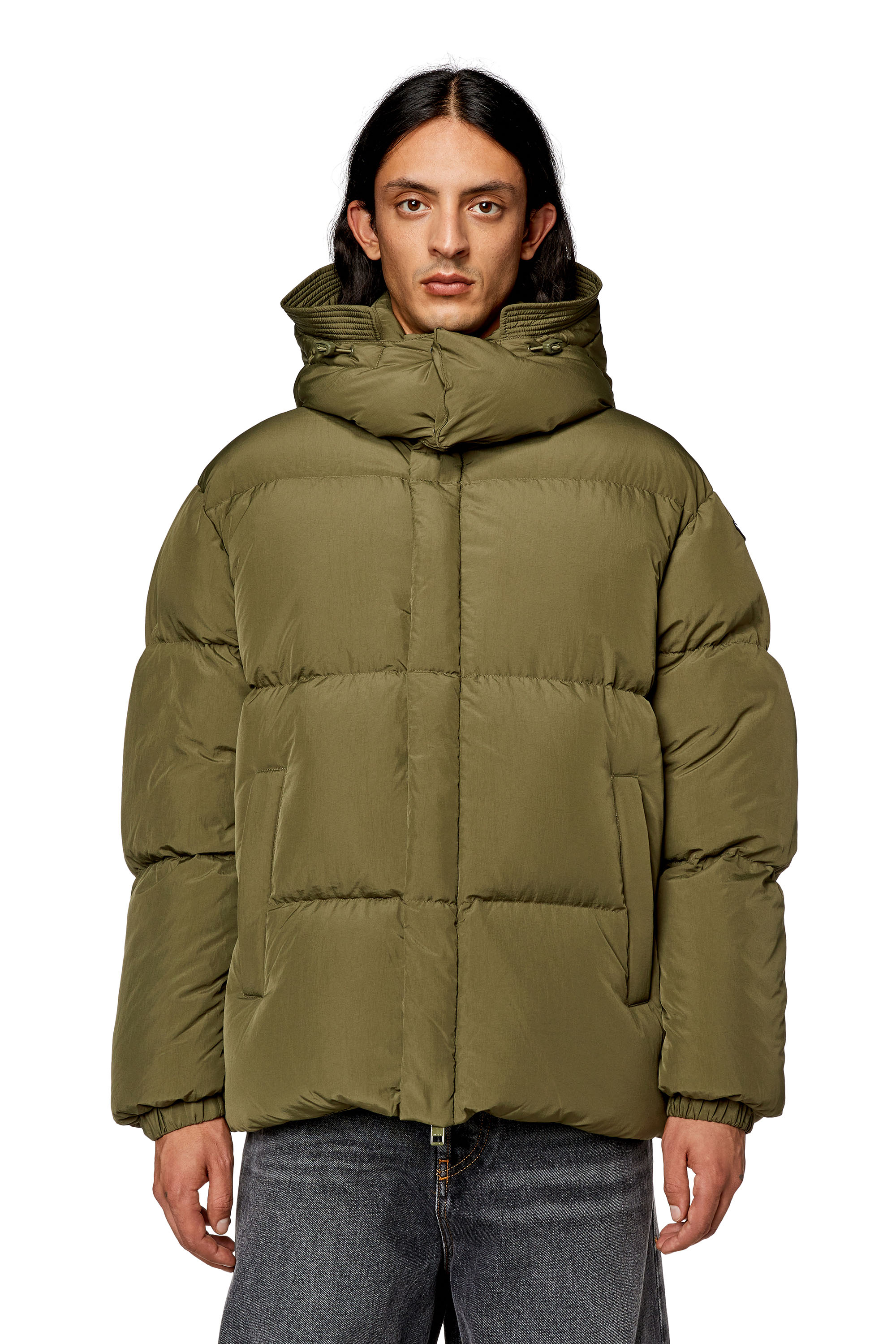 Diesel - W-ROLFYS, Man's Down jacket in recycled nylon taslan in Olive Green - 5
