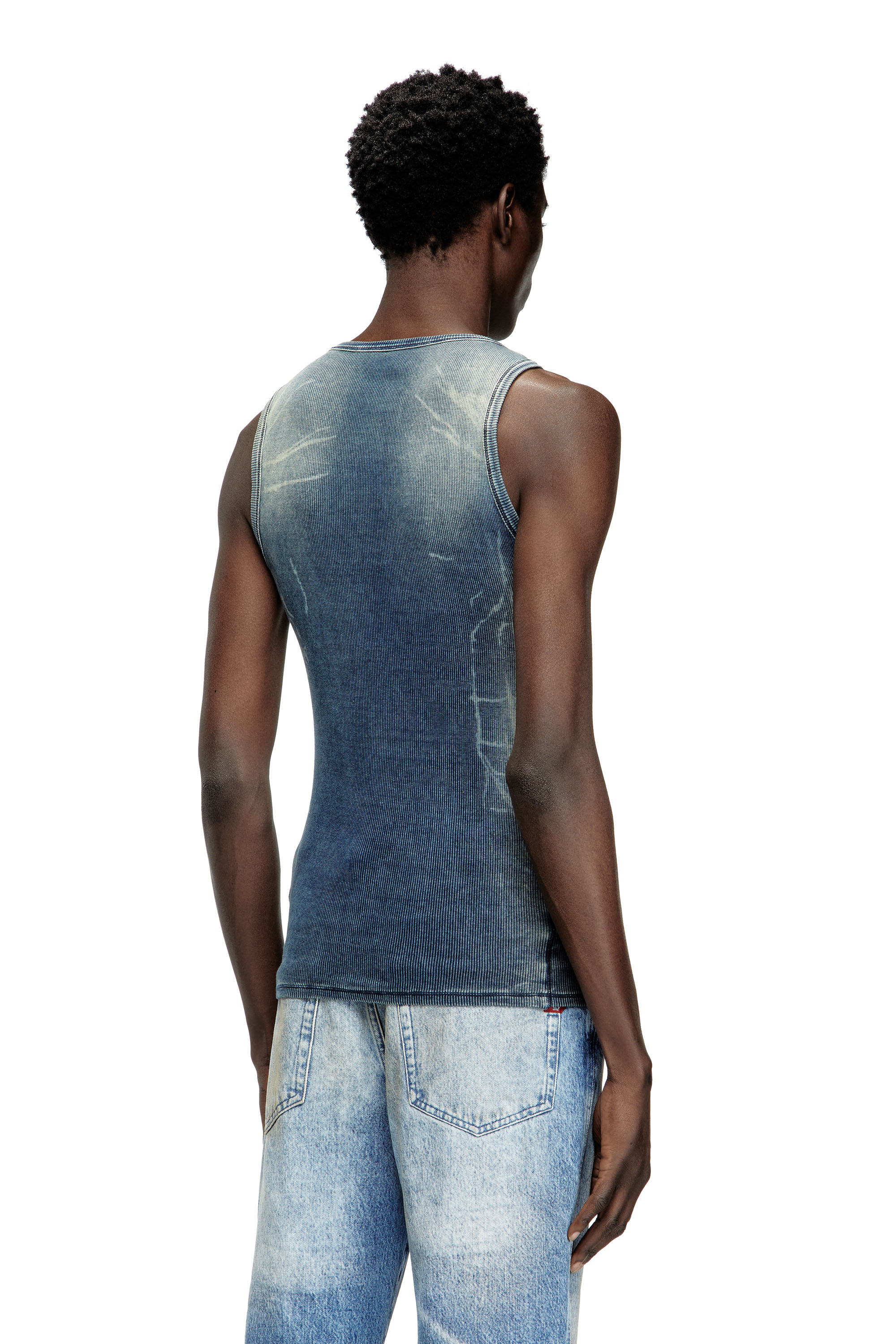 Diesel - T-GO, Unisex's Ribbed tank top with denim trompe l'oeil in Dark Blue - 5