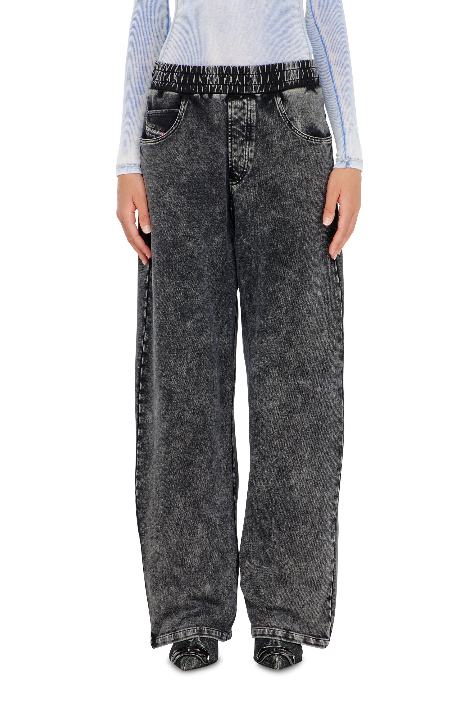Diesel - P-STUKY, Woman's Sweatpants with denim effect in Dark grey - 1