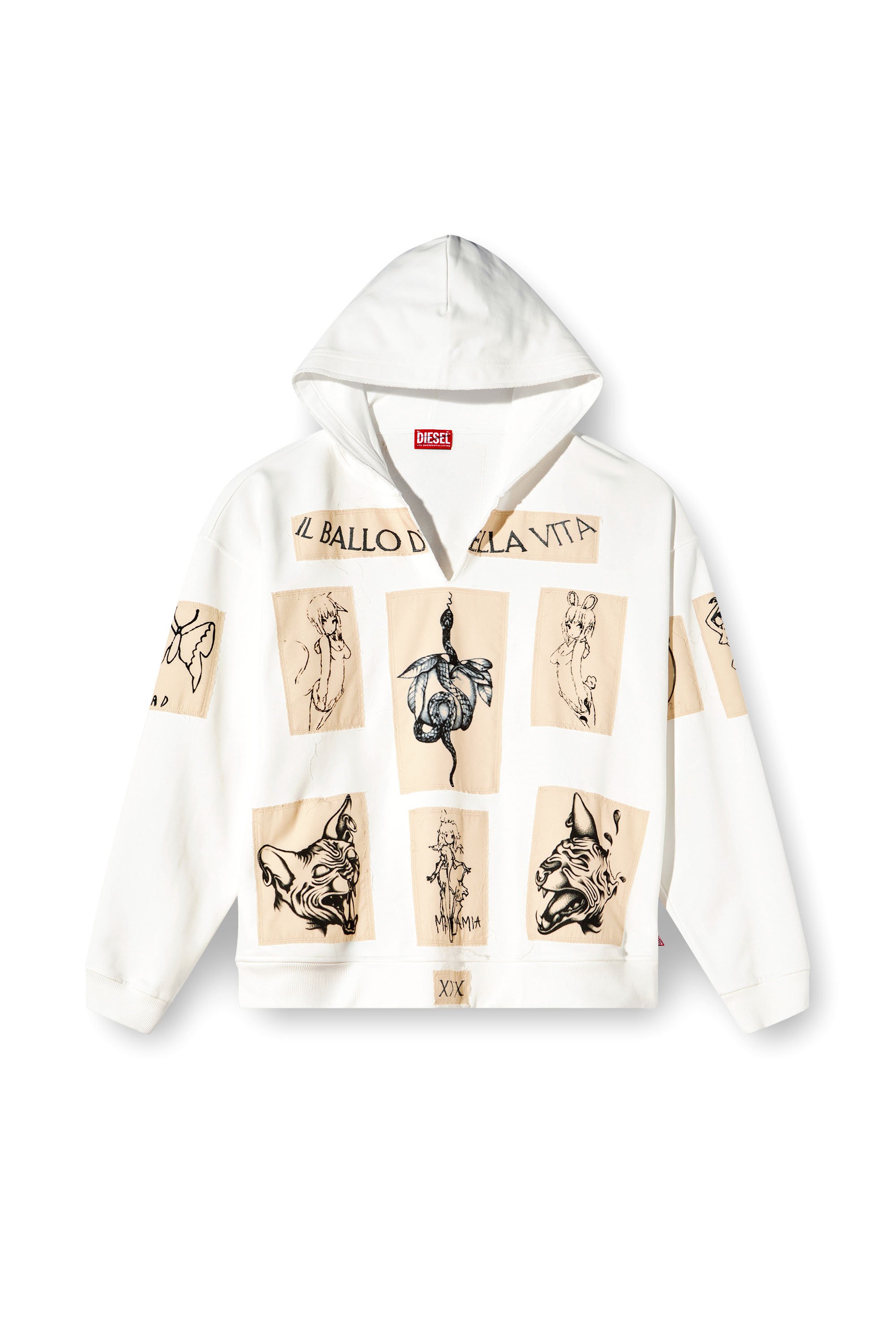 Diesel - S-BOXT-HOOD-DD, Unisex's Hoodie with tattoo patches in White - 3