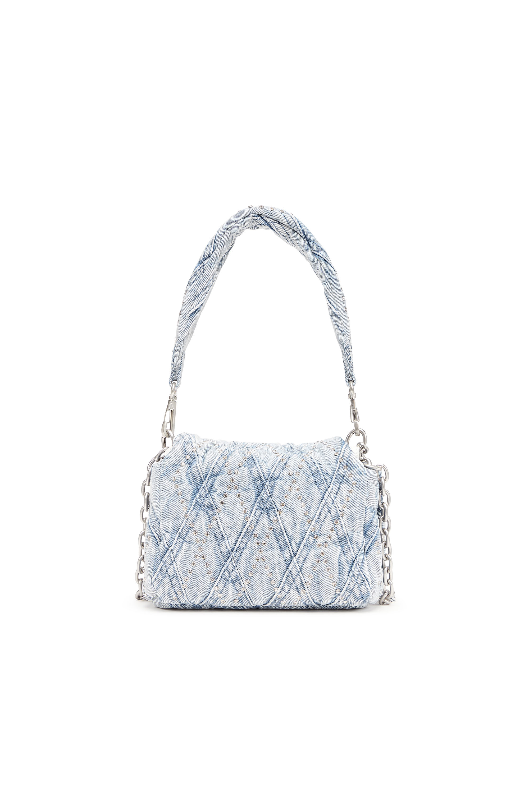 Diesel - CHARM-D SHOULDER S, Woman's Charm-D Shoulder S - Small denim shoulder bag with crystals in Light Blue - 2