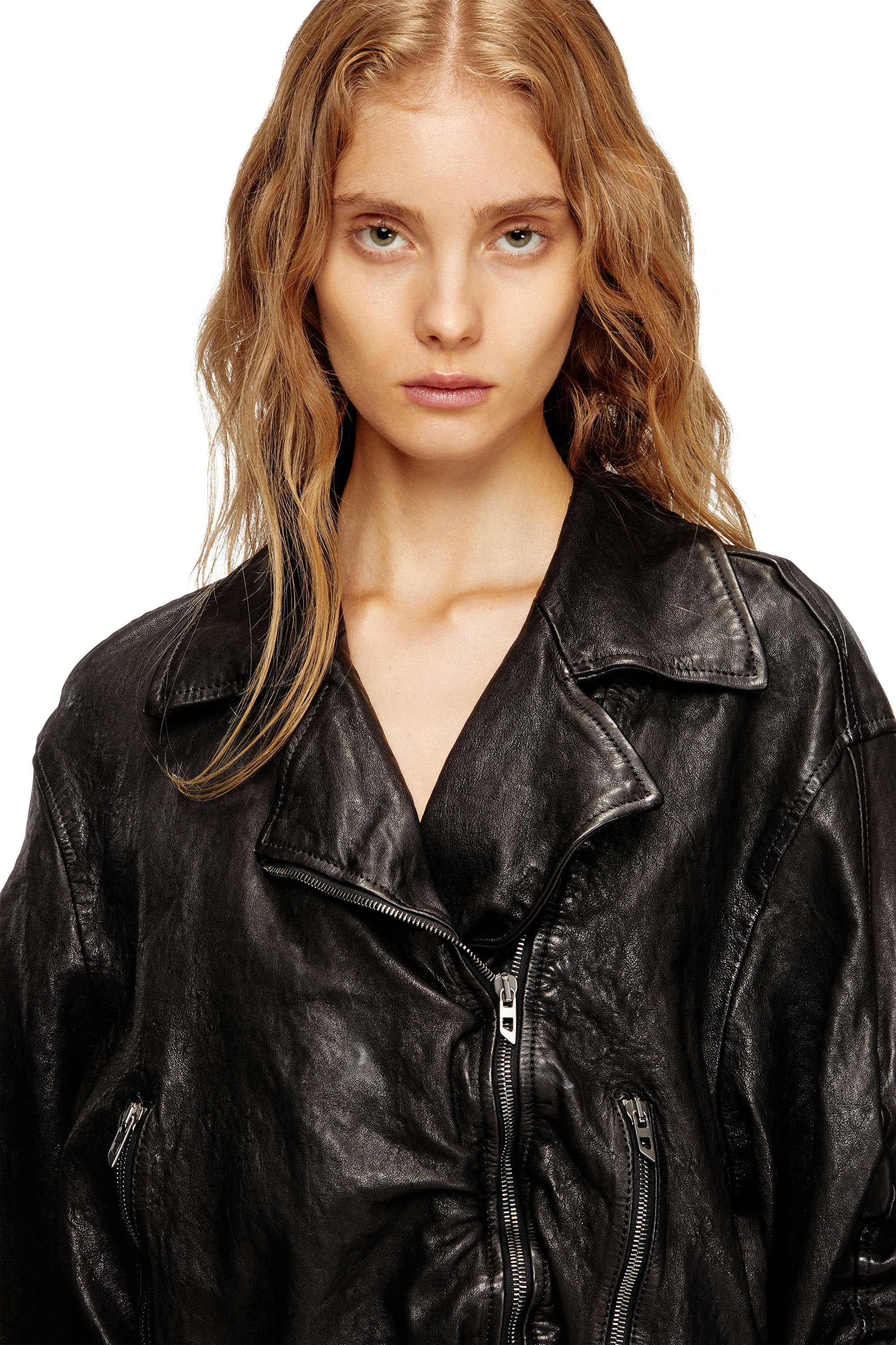 L-OYS, Black Diesel - L-OYS, Woman's Belted jacket in boiled leather in Black - 5
