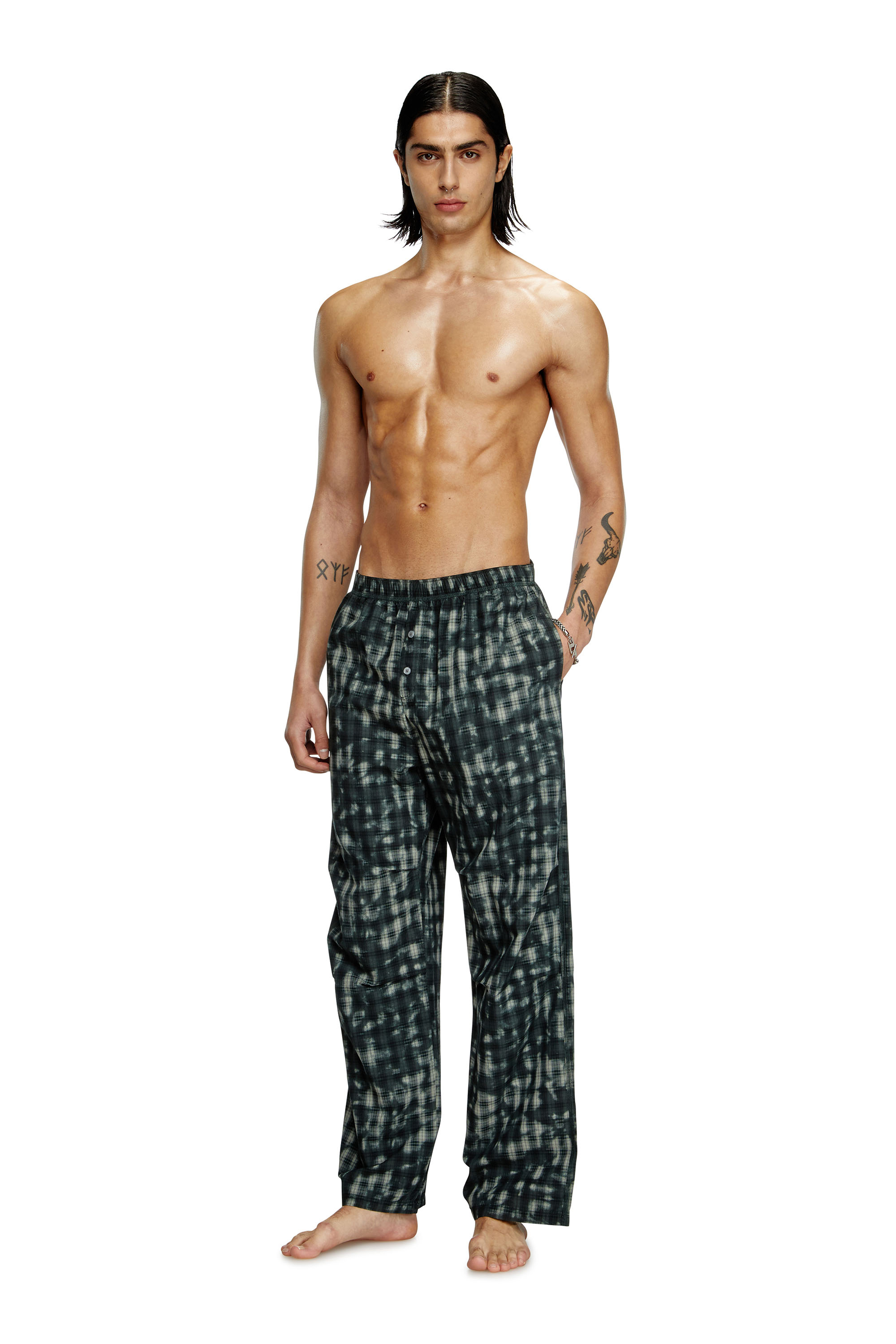 Diesel - VINCE-UTLT, Unisex's Pyjama bottoms with check print in Dark Green - 2