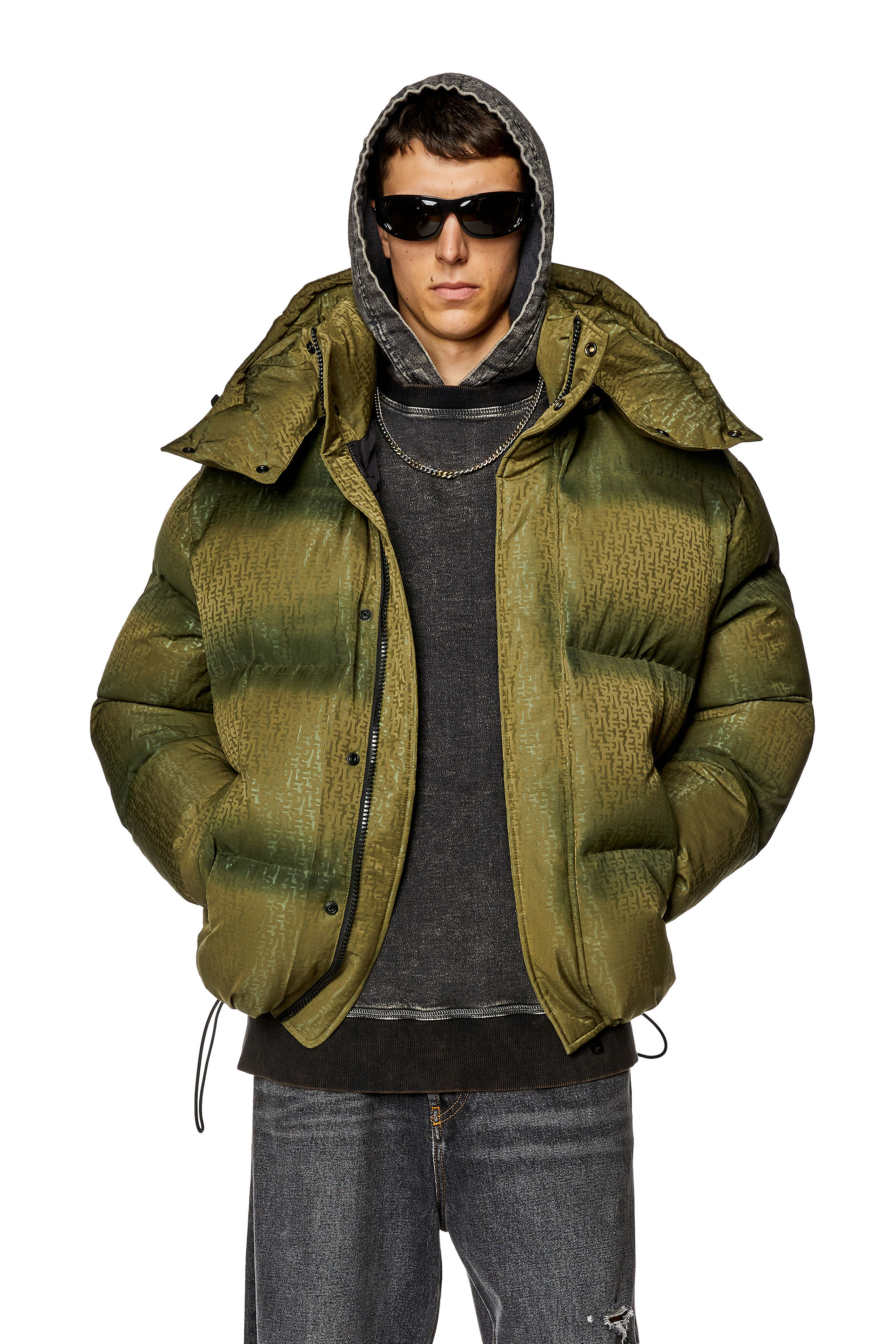 Diesel - W-ROLFYS-MON, Man's Puffer jacket with monogram motif in Military Green - 3