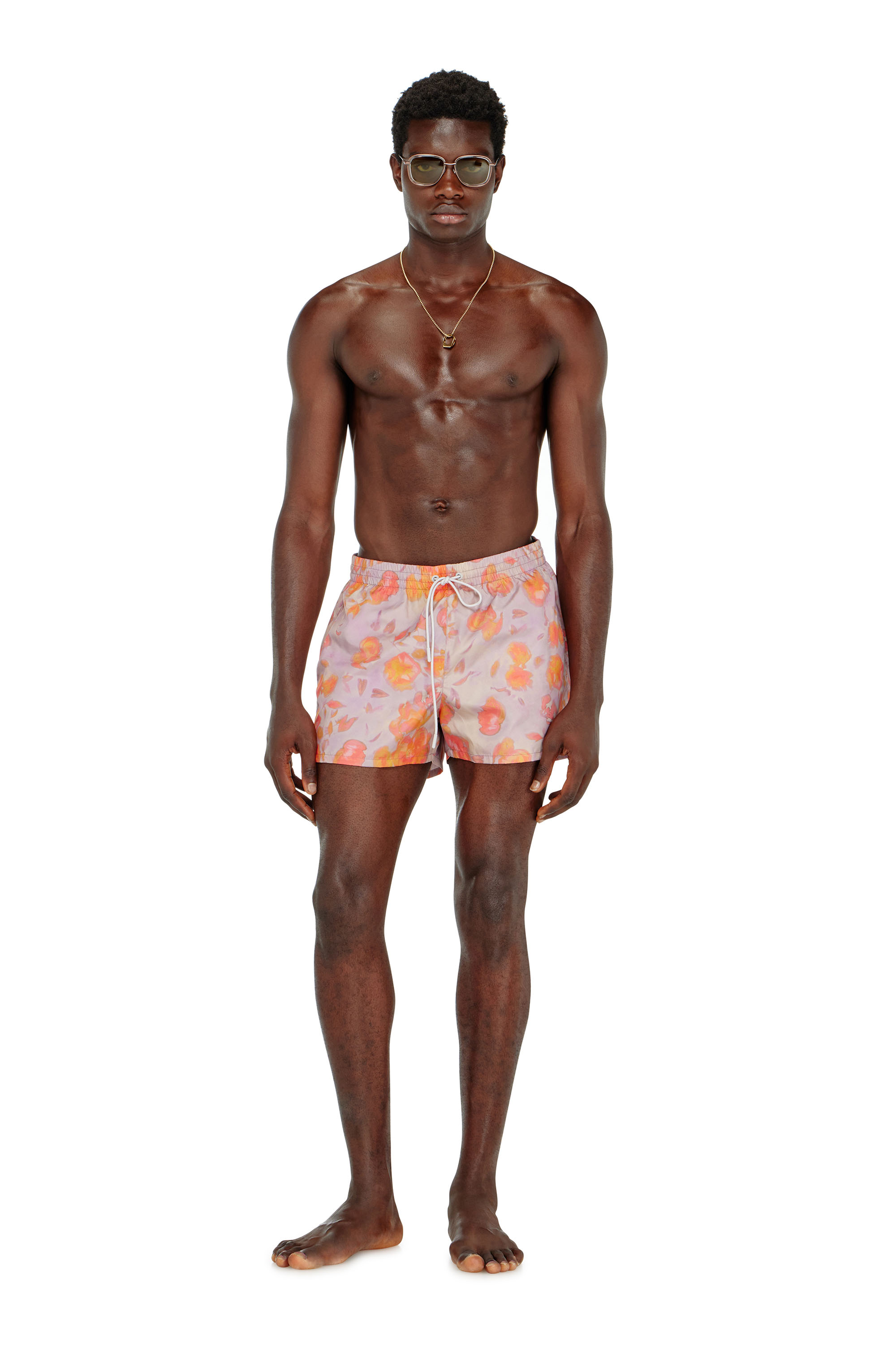 Diesel - OLLY-34-D-CORE, Man's Metallic swim shorts with floral print in null - 2