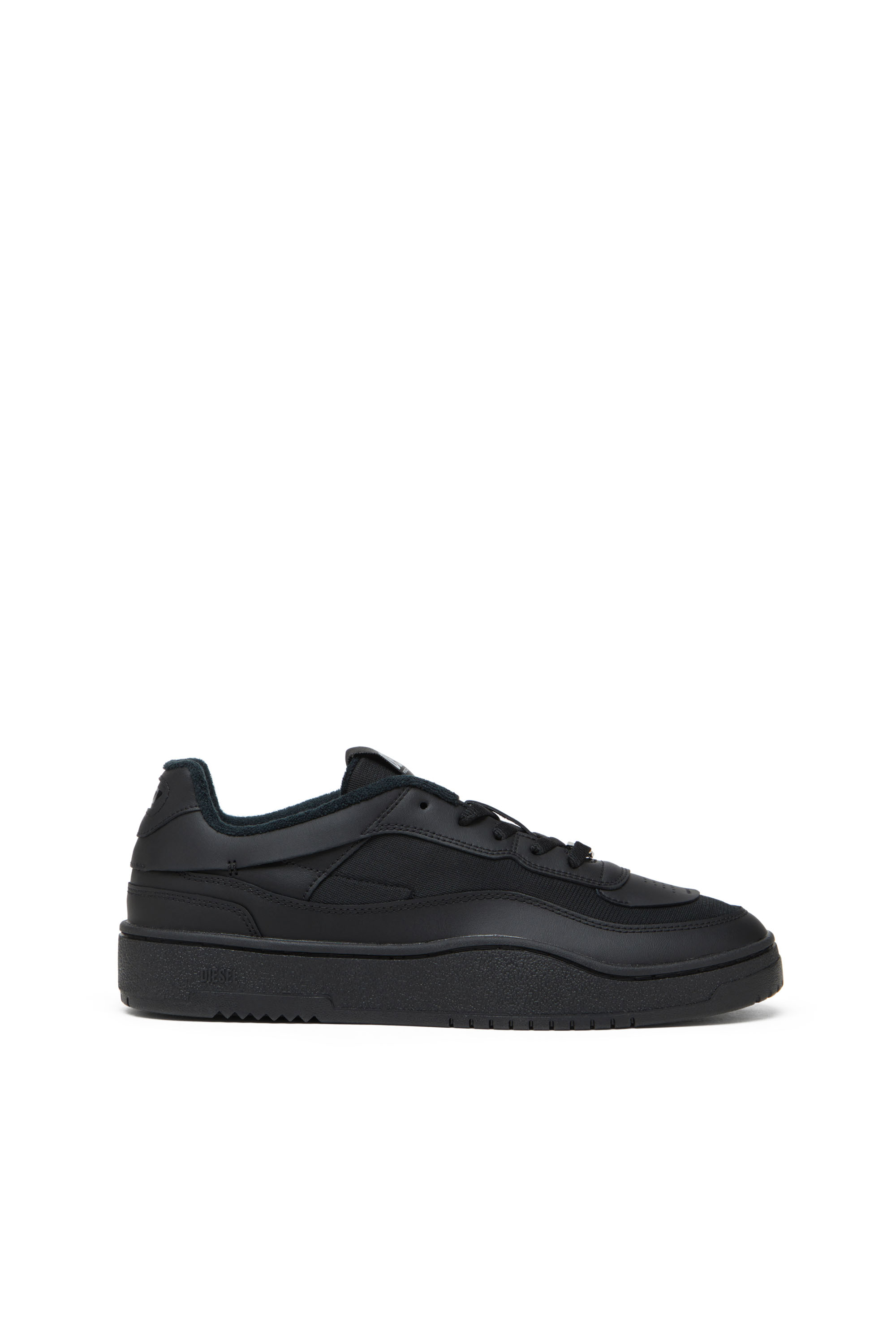 Diesel - S-OVAL SKATE LOW, Man's S-Oval Skate-Fabric-panelled leather sneakers in Black - 1