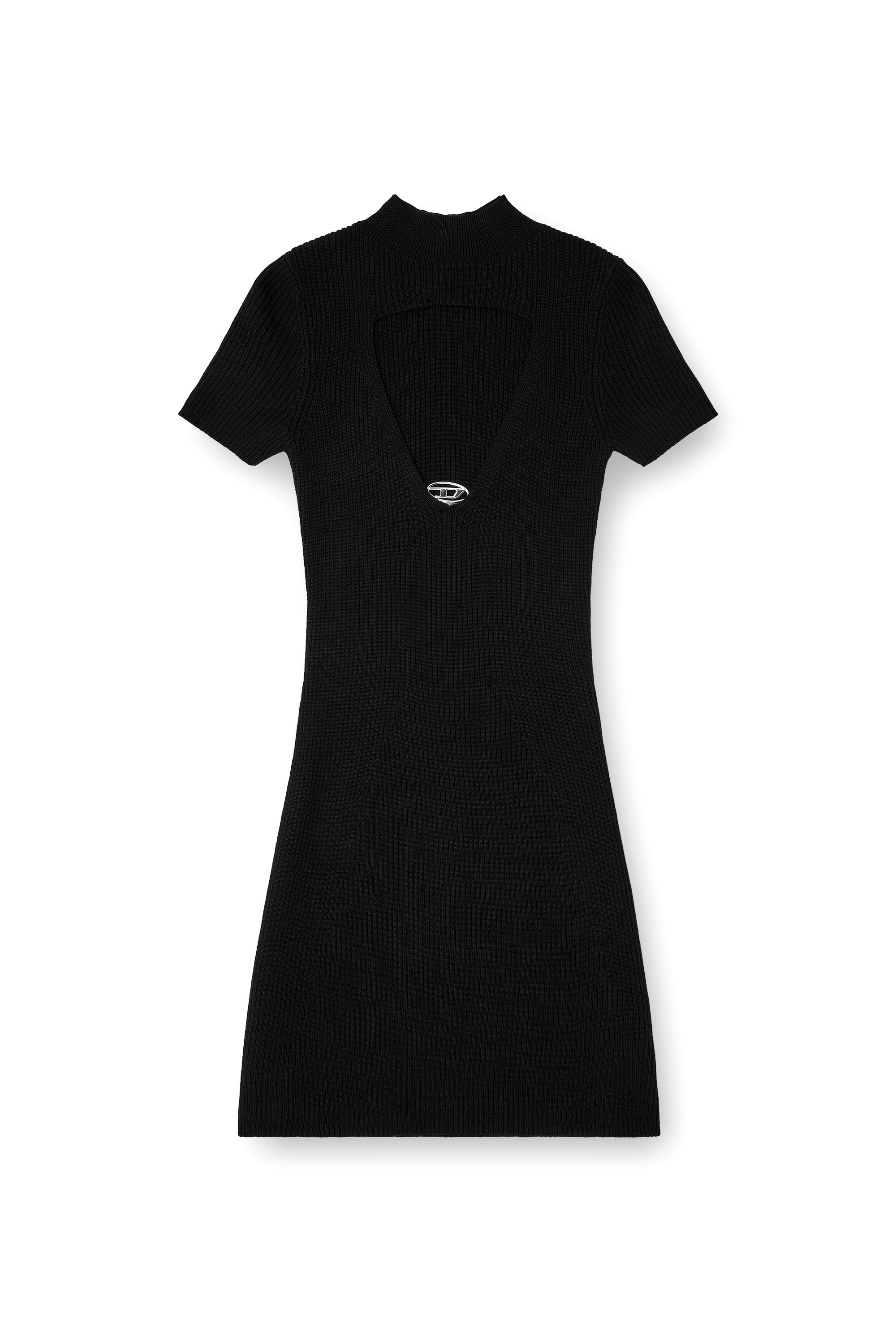 Diesel - M-OLYMPE, Woman's Cut-out short dress in ribbed wool knit in Black - 1