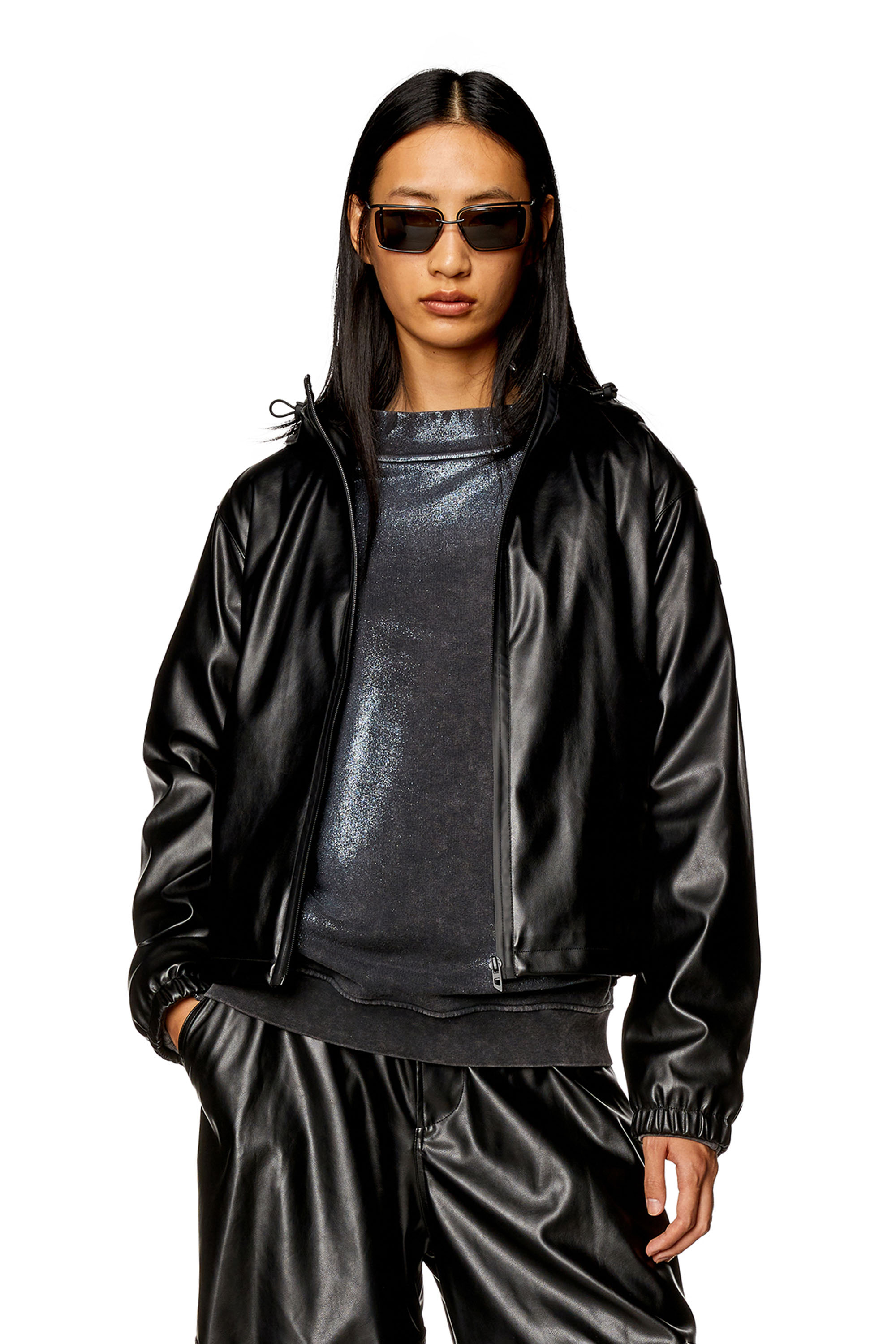 Hooded jacket in coated fabric